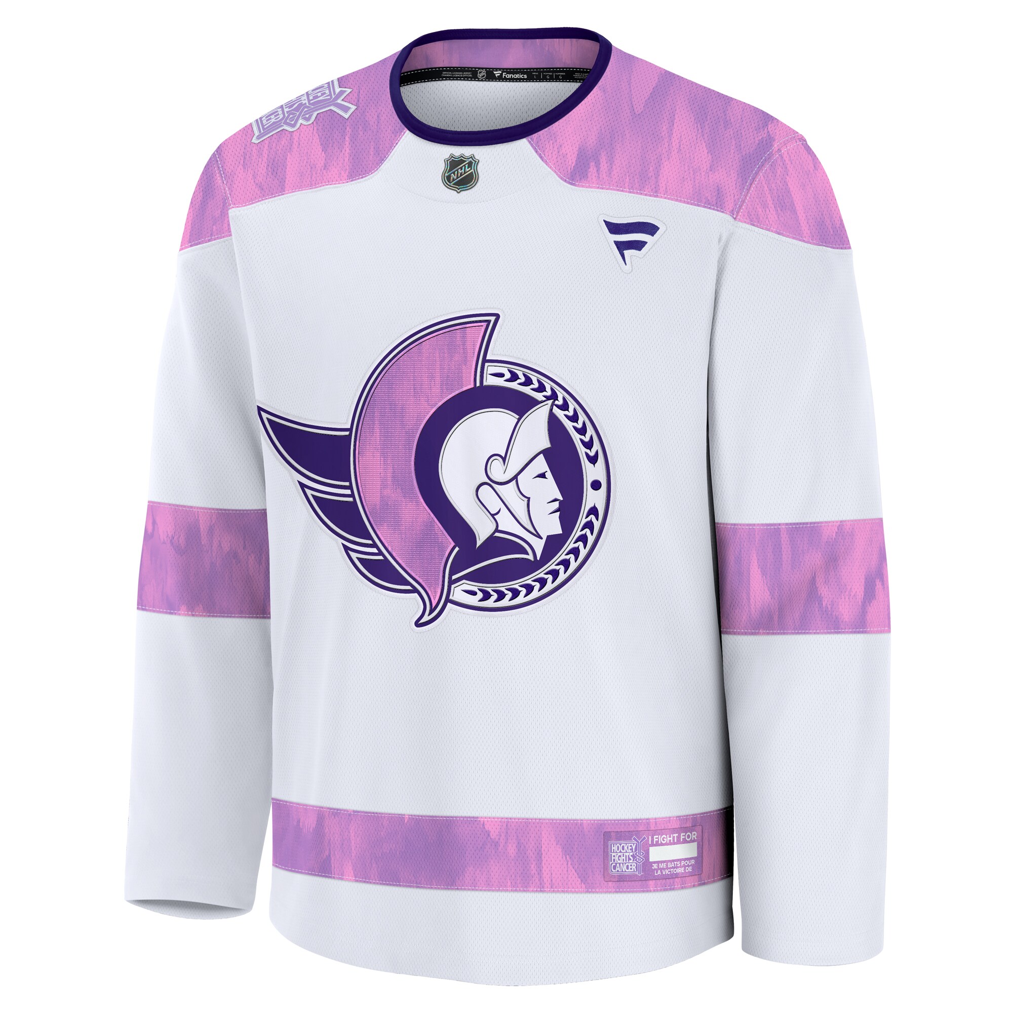 Alternative view of Men's Ottawa Senators White 2024 Hockey Fights Cancer Practice Jersey - JS804 