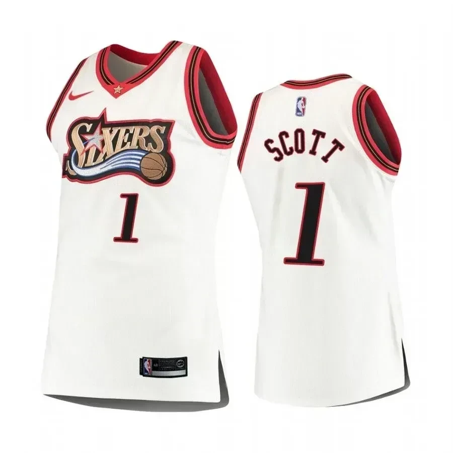 Men's Philadelphia 76ers 1 Mike Scott White Hardwood Classics Jersey - JS366 