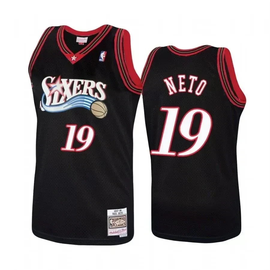 Men's Philadelphia 76ers 19 Raul Neto Hardwood Classics Black Jersey - JS522 