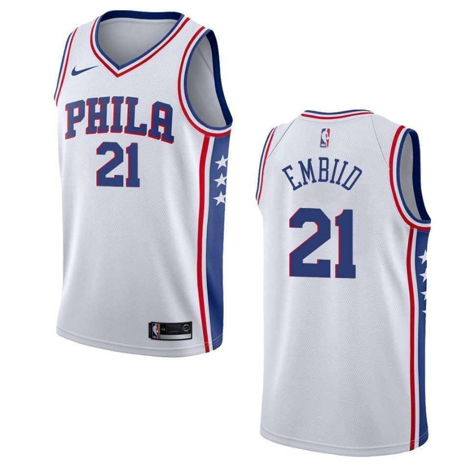 Men's Philadelphia 76ers 21 Joel Embiid Association Swingman Jersey - White - JS735 
