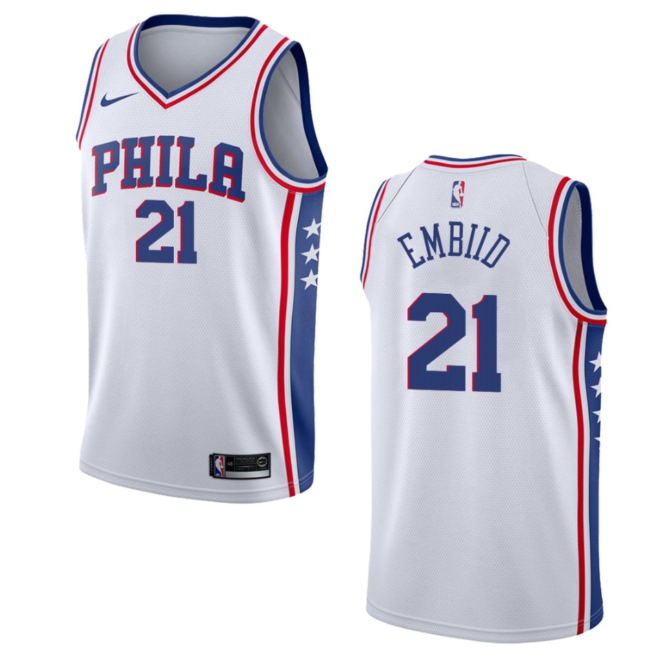 Men's Philadelphia 76ers #21 Joel Embiid Association Swingman Jersey - White