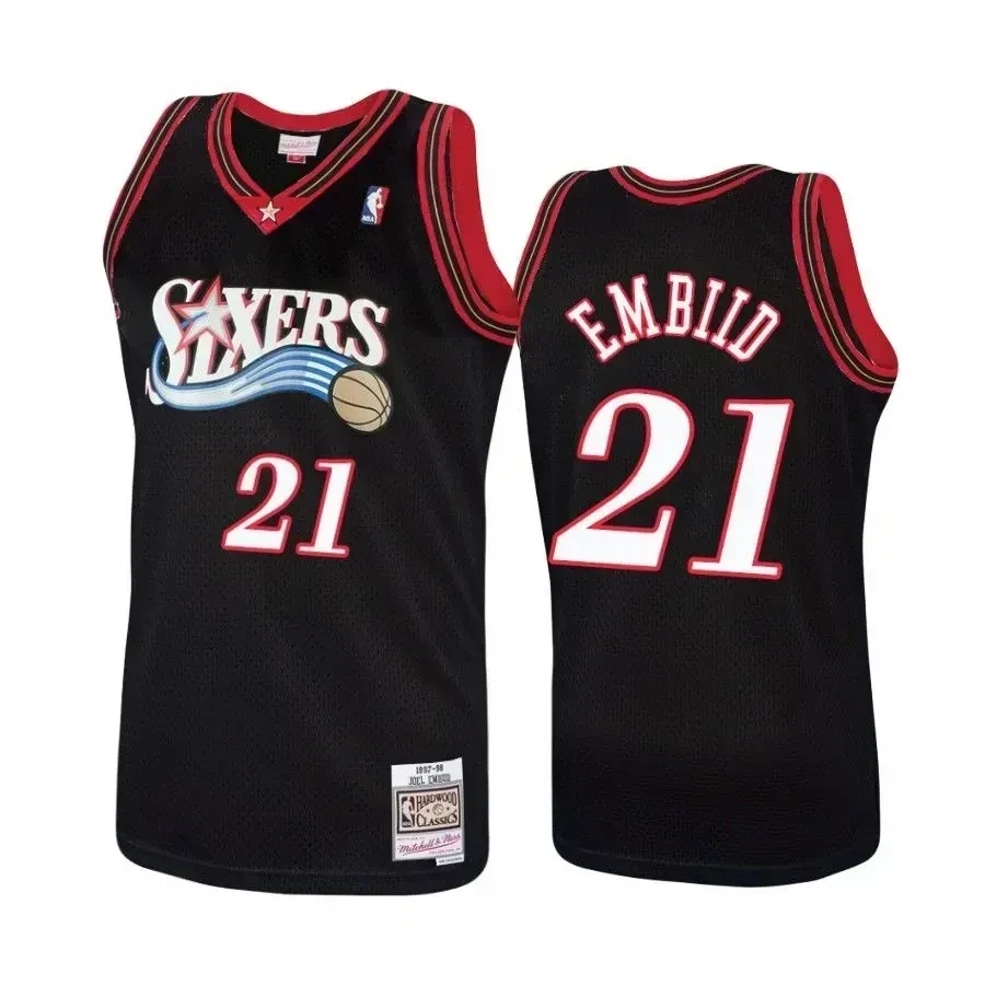 Men's Philadelphia 76ers 21 Joel Embiid Hardwood Classics Black Jersey - JS299 