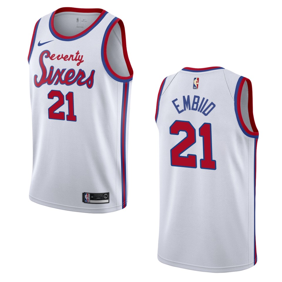 Men's Philadelphia 76ers #21 Joel Embiid Hardwood Classics Swingman Jersey - White