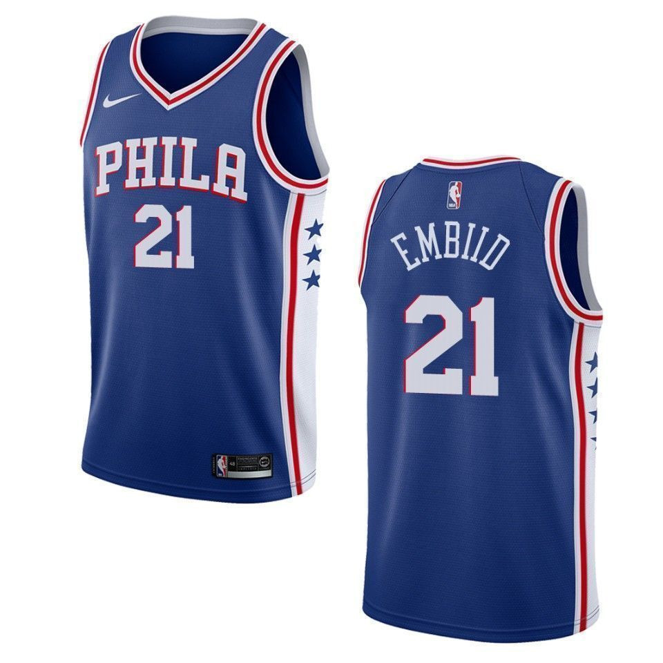 Men's Philadelphia 76ers 21 Joel Embiid Icon Swingman Jersey - Blue - JS314 