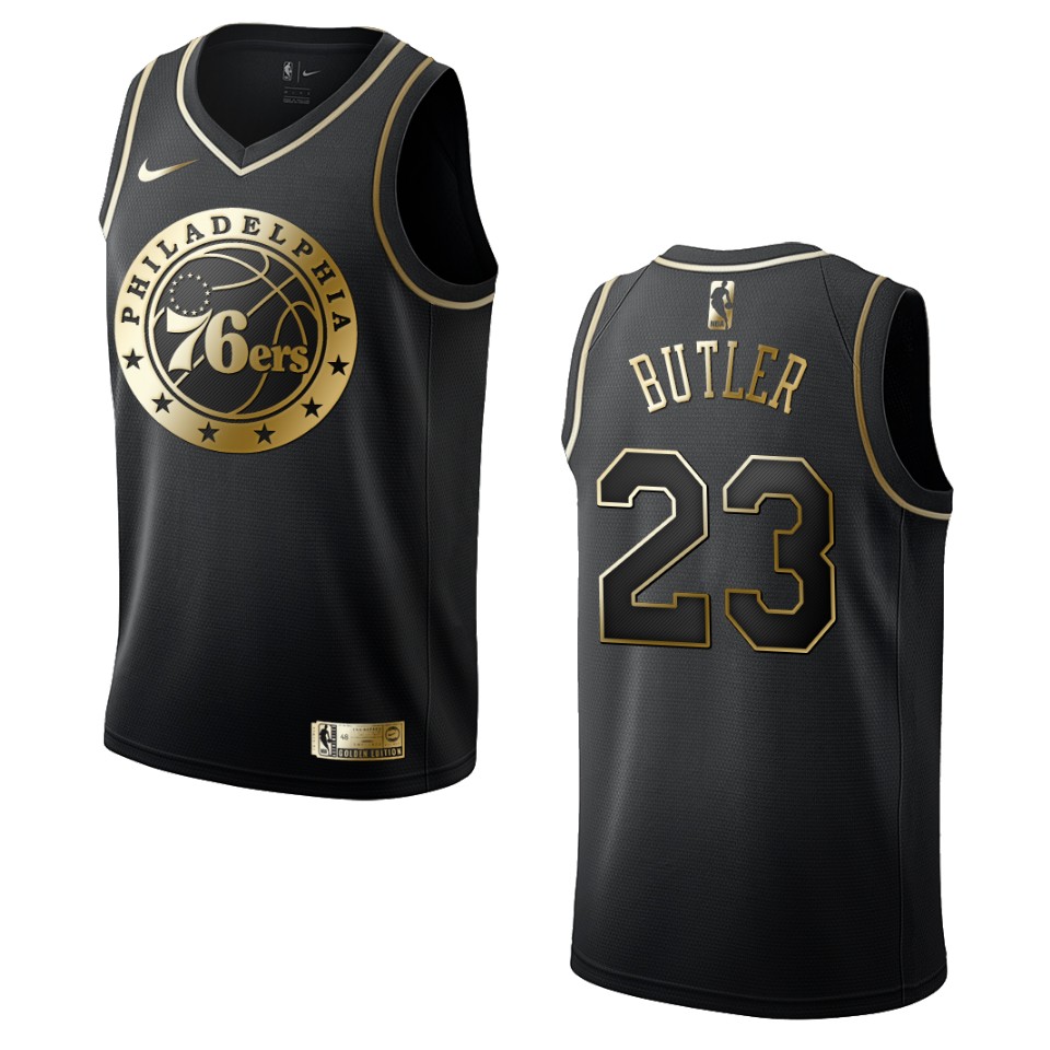 Men’s Philadelphia 76ers #23 Jimmy Butler Golden Edition Jersey – Black