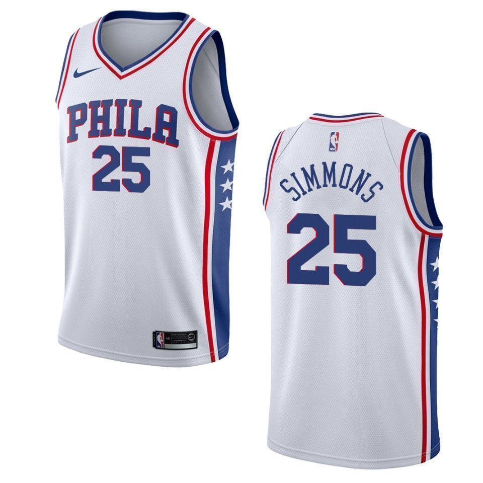 Men's Philadelphia 76ers 25 Ben Simmons Association Swingman Jersey - White - JS930 