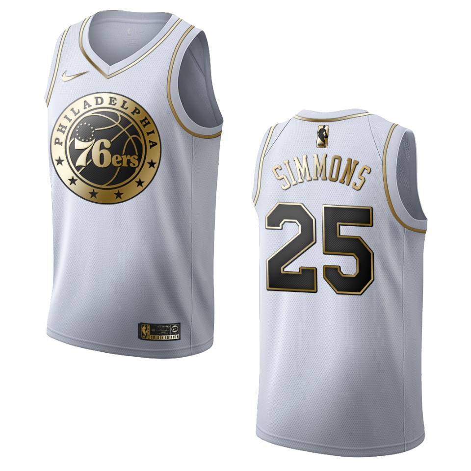 Men’s Philadelphia 76ers #25 Ben Simmons Golden Edition Jersey – White