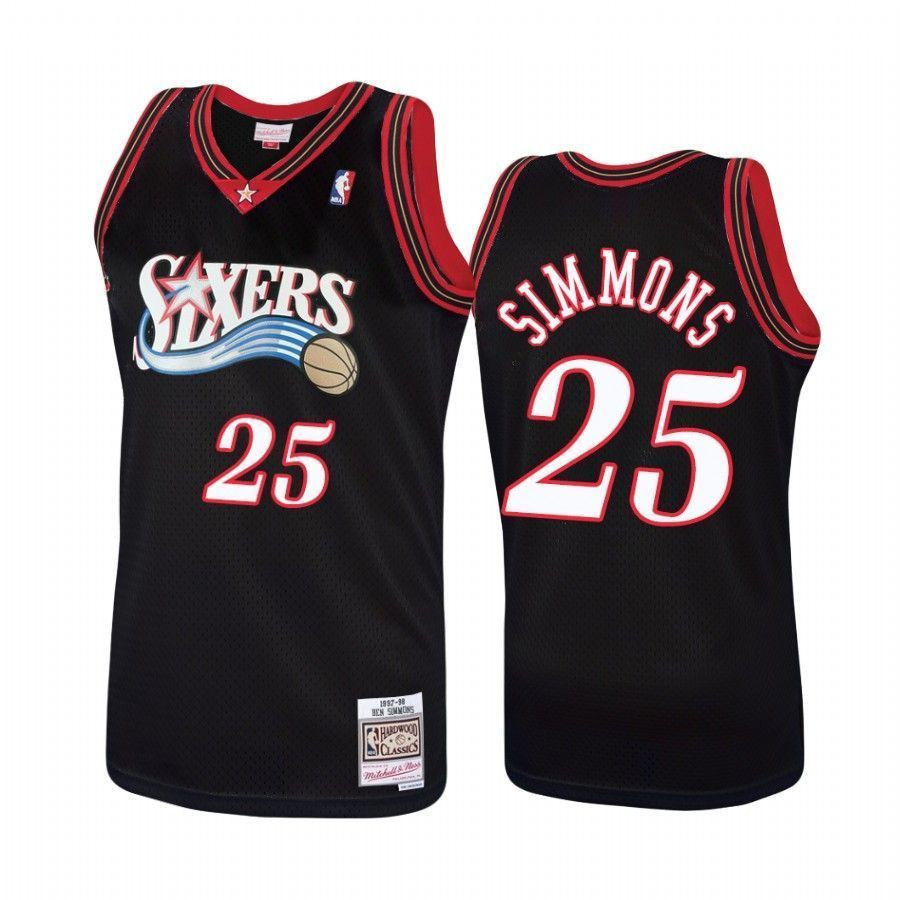 Men's Philadelphia 76ers 25 Ben Simmons Hardwood Classics Black Jersey - JS253 