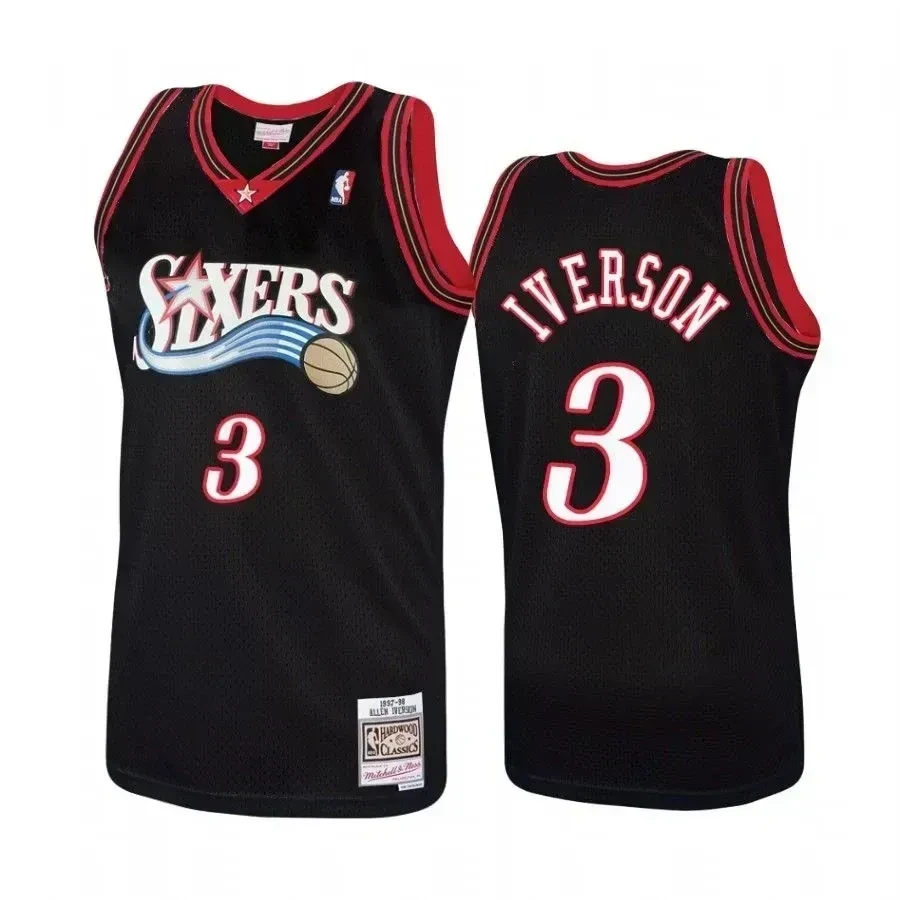 Men's Philadelphia 76ers 3 Allen Iverson Hardwood Classics Black Jersey - JS445 