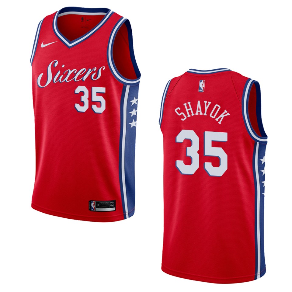 Men's Philadelphia 76ers #35 Marial Shayok Statement Swingman Jersey - Red