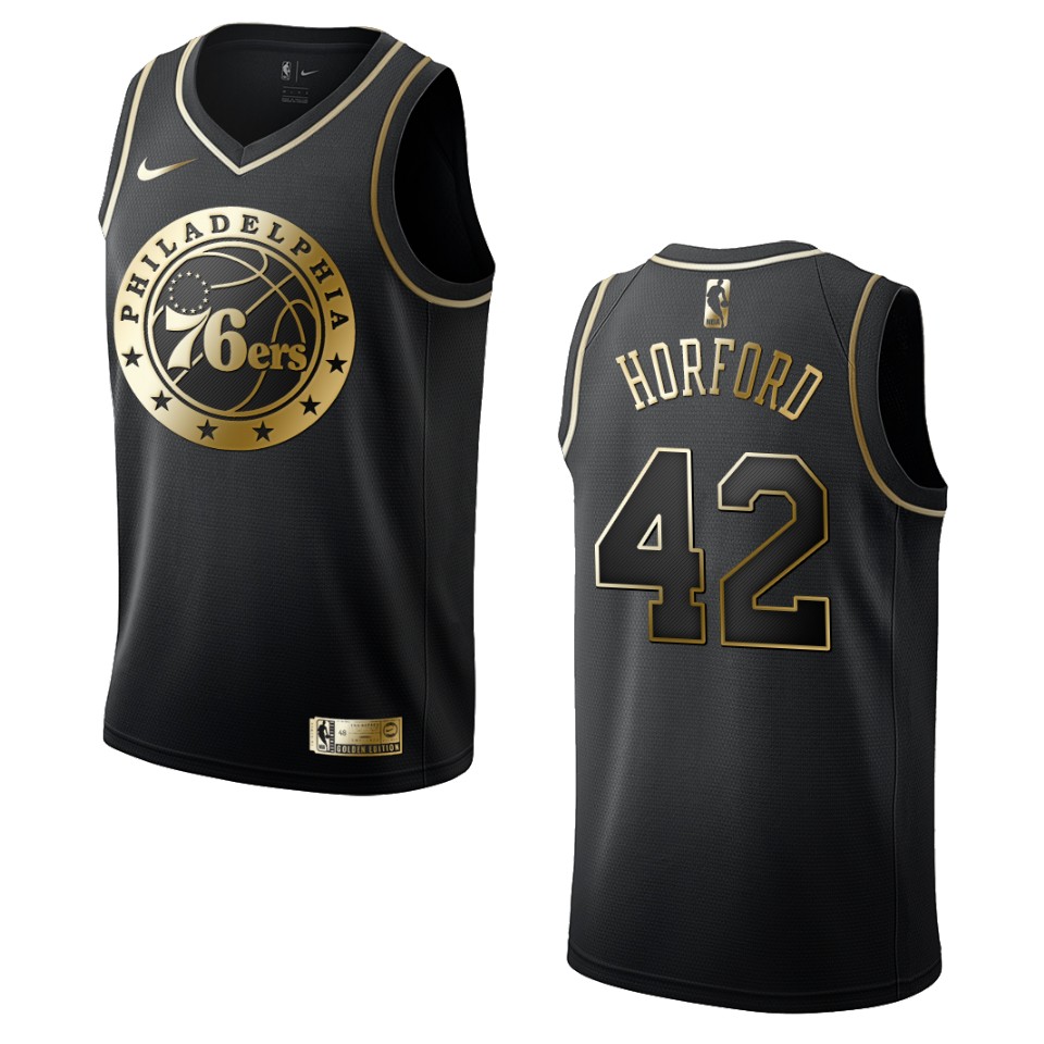 Men’s Philadelphia 76ers #42 Al Horford Golden Edition Jersey – Black