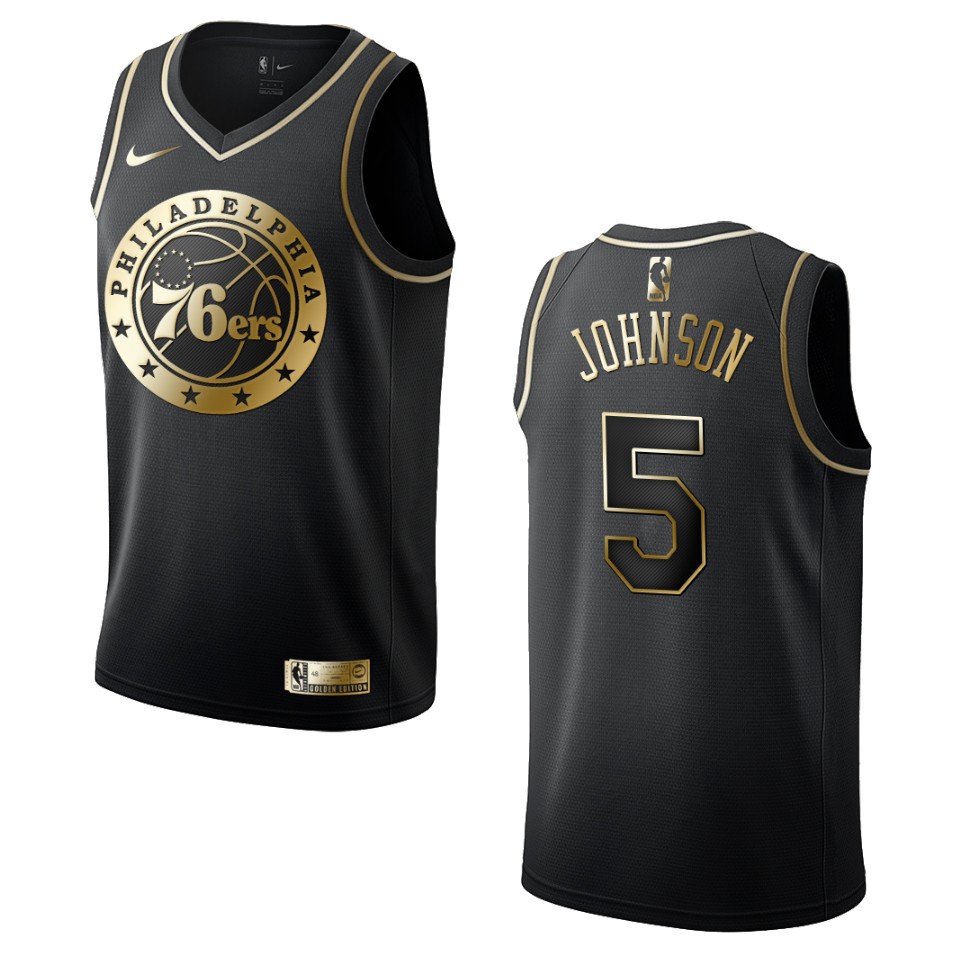 Men’s Philadelphia 76ers #5 Amir Johnson Golden Edition Jersey – Black