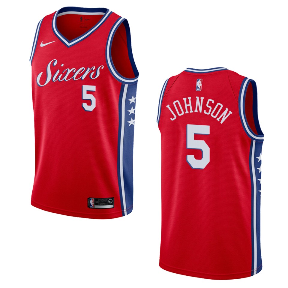 Men's Philadelphia 76ers #5 Amir Johnson Statement Swingman Jersey - Red