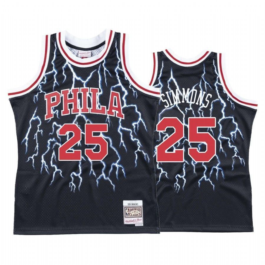 Men's Philadelphia 76ers Ben Simmons 25 Hardwood Classics Lightning Jersey - JS429 