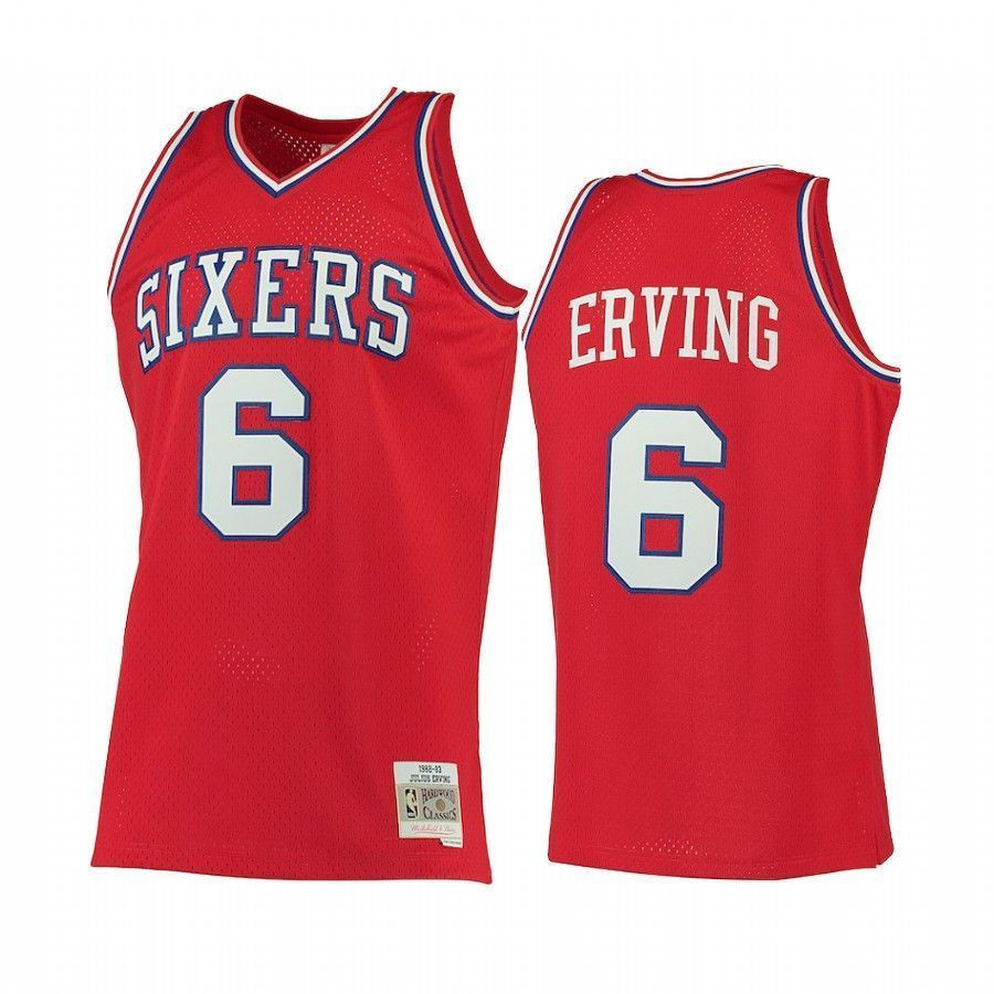 Men's Philadelphia 76ers Julius Erving 6 Red Hardwood Classics Jersey - JS224 
