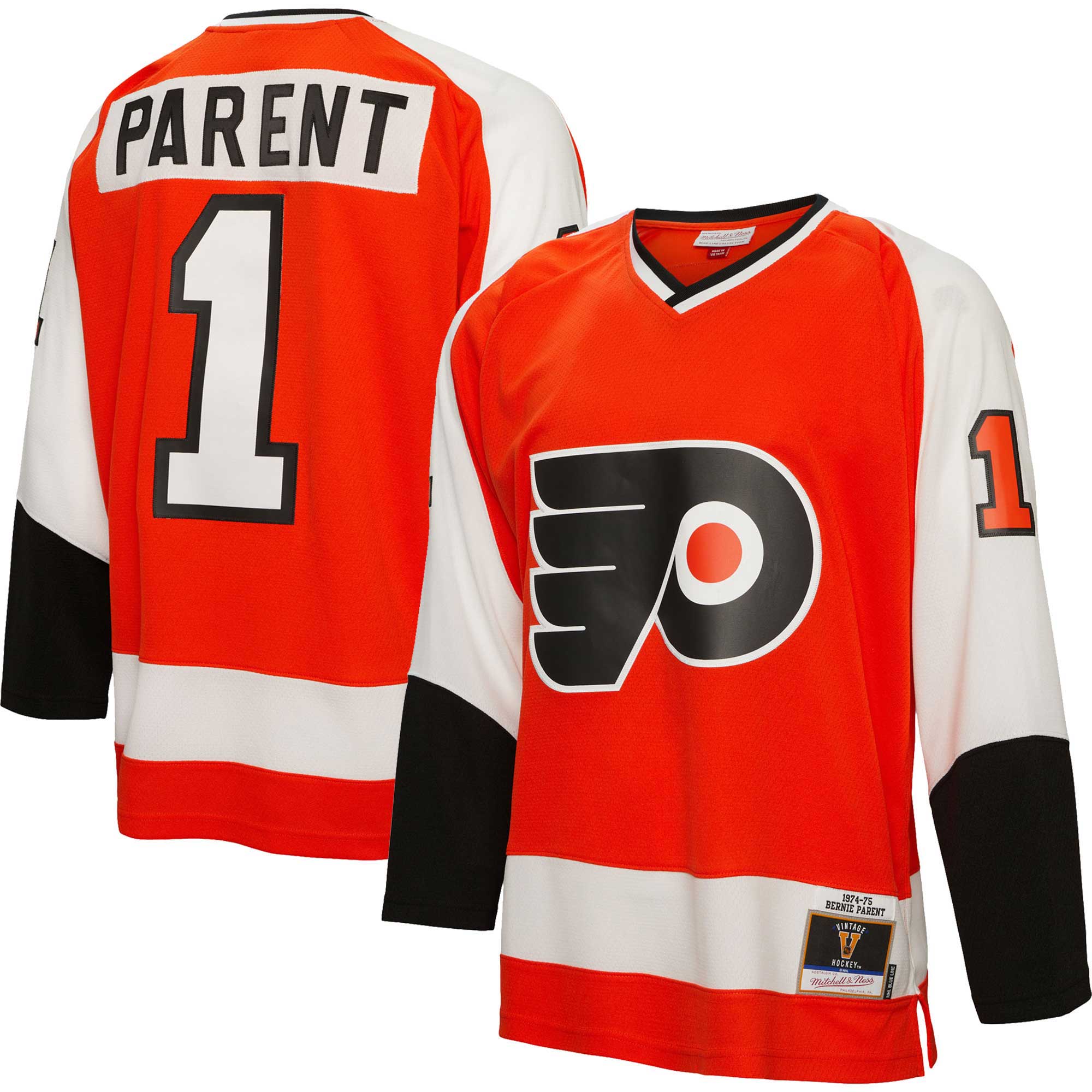 Men's Philadelphia Flyers Bernie Parent Mitchell & Ness Orange 1974/75 Blue Line Player Jersey - JS754 