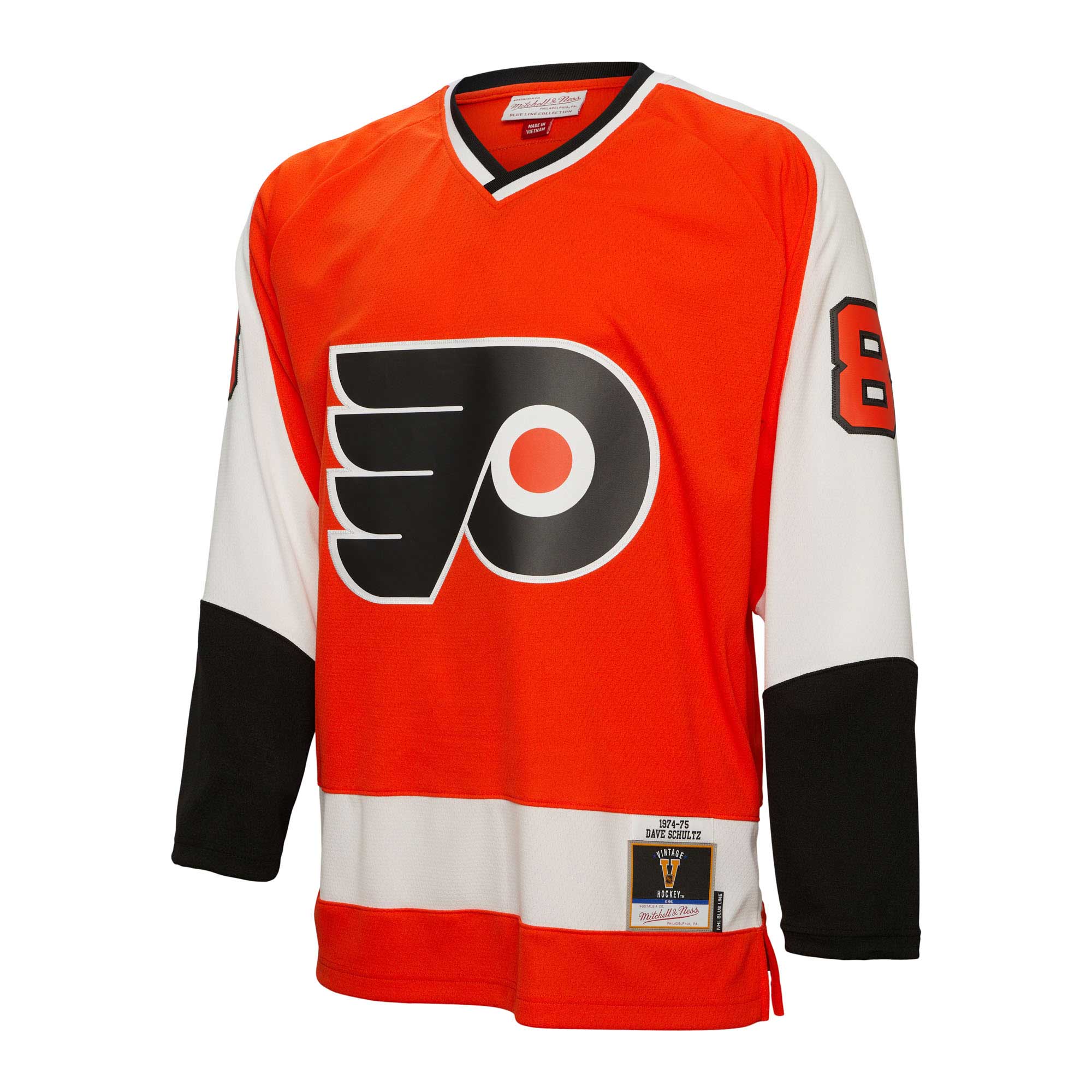 Alternative view of Men's Philadelphia Flyers Dave Schultz Mitchell & Ness Orange 1974/75 Blue Line Player Jersey - JS418 