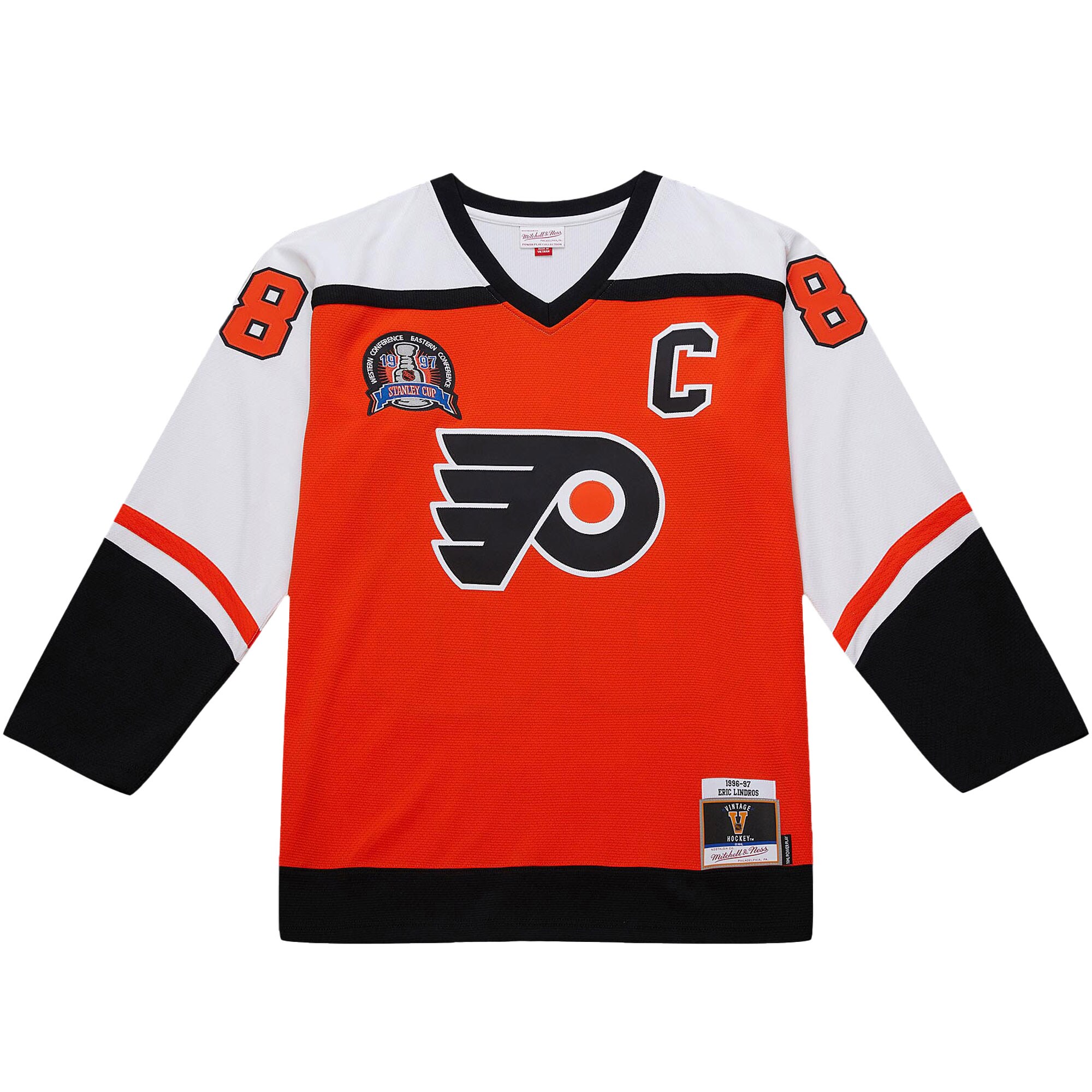 Alternative view of Men's Philadelphia Flyers Eric Lindros Orange 1996-97 Power Play Jersey - JS706 