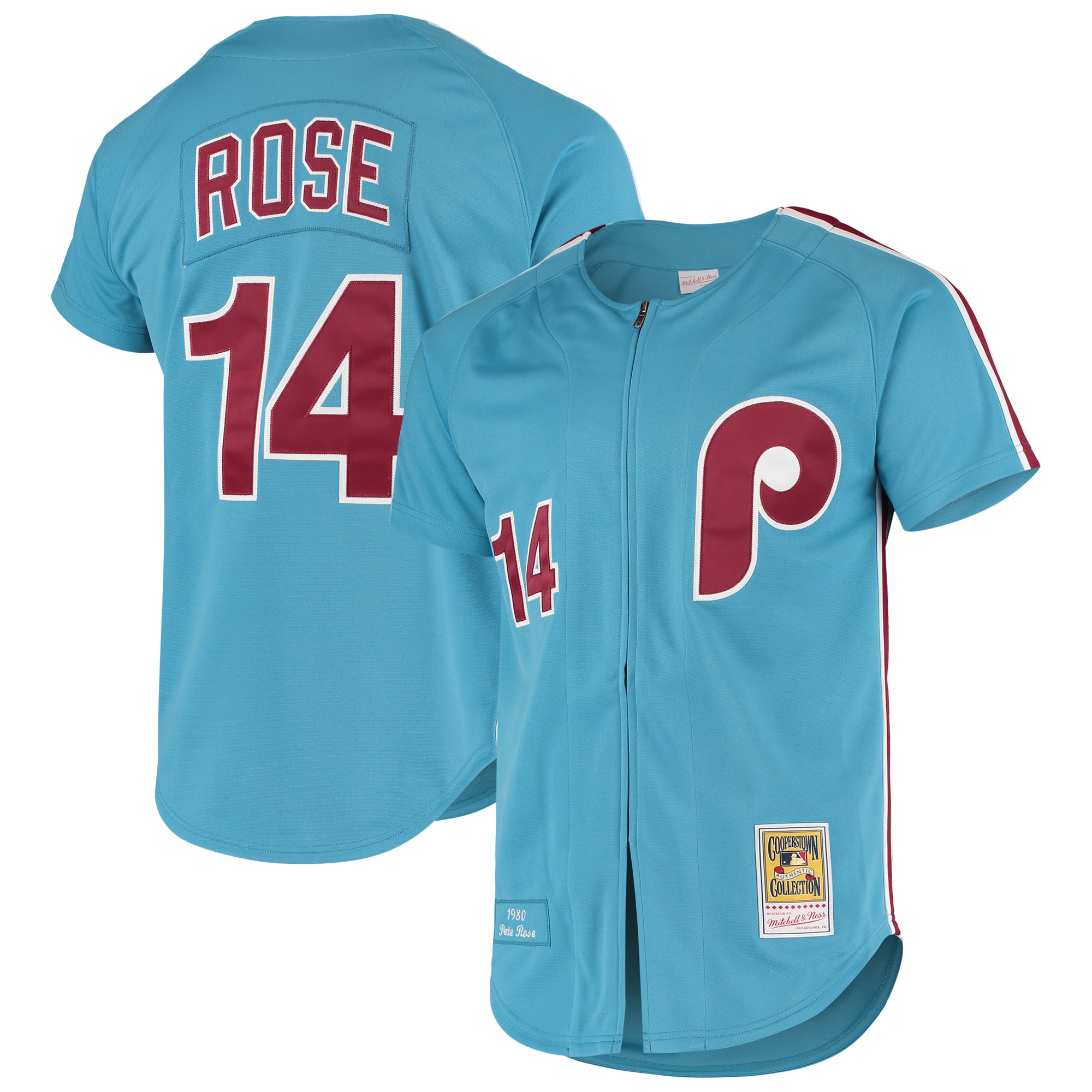 Men's Philadelphia Phillies Pete Rose Mitchell & Ness Light Blue Cooperstown Collection Jersey 