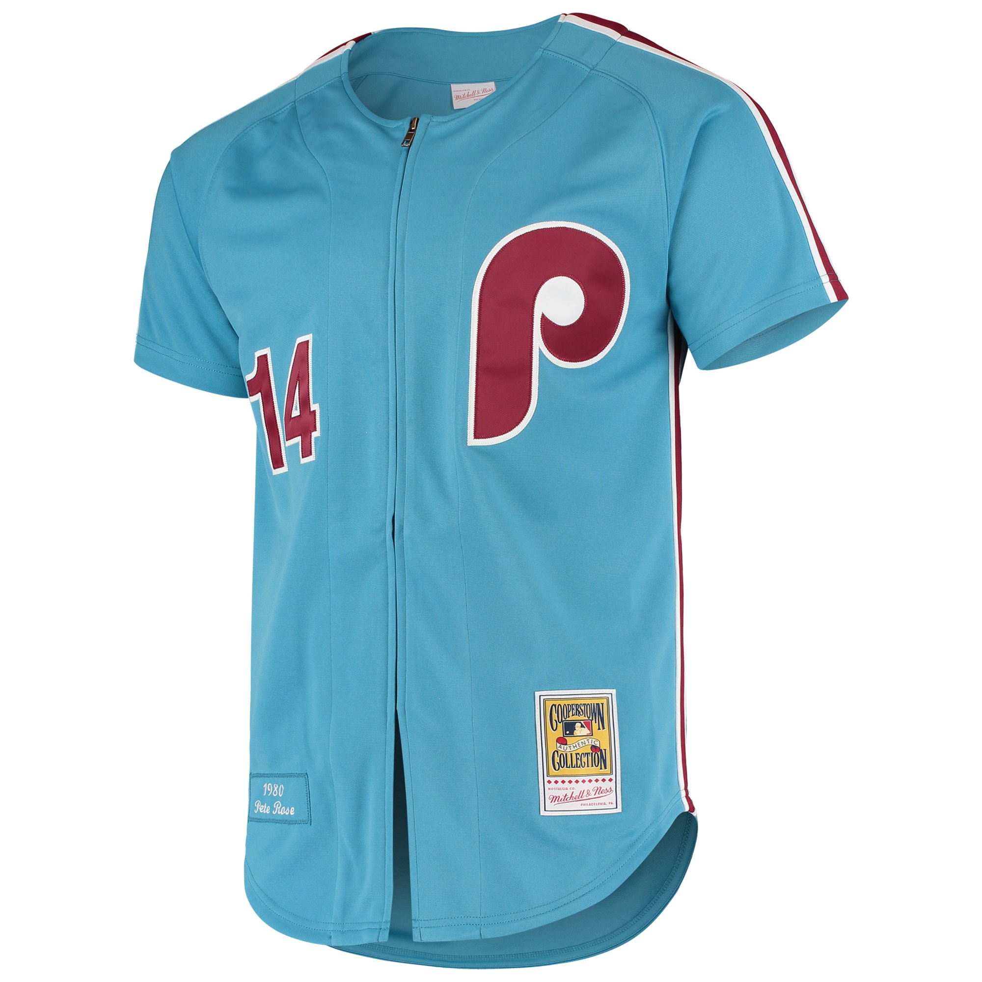 Alternative view of Men's Philadelphia Phillies Pete Rose Mitchell & Ness Light Blue Cooperstown Collection Jersey 