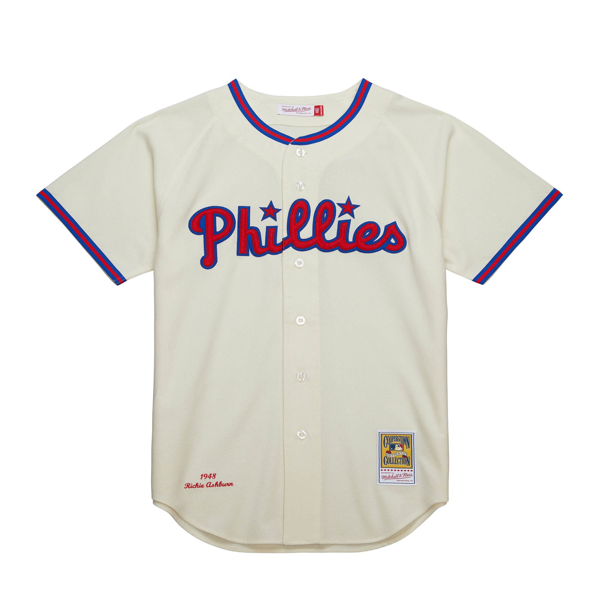 Alternative view of Men's Philadelphia Phillies Richie Ashburn Mitchell & Ness Cream Cooperstown Collection 1948 Jersey 