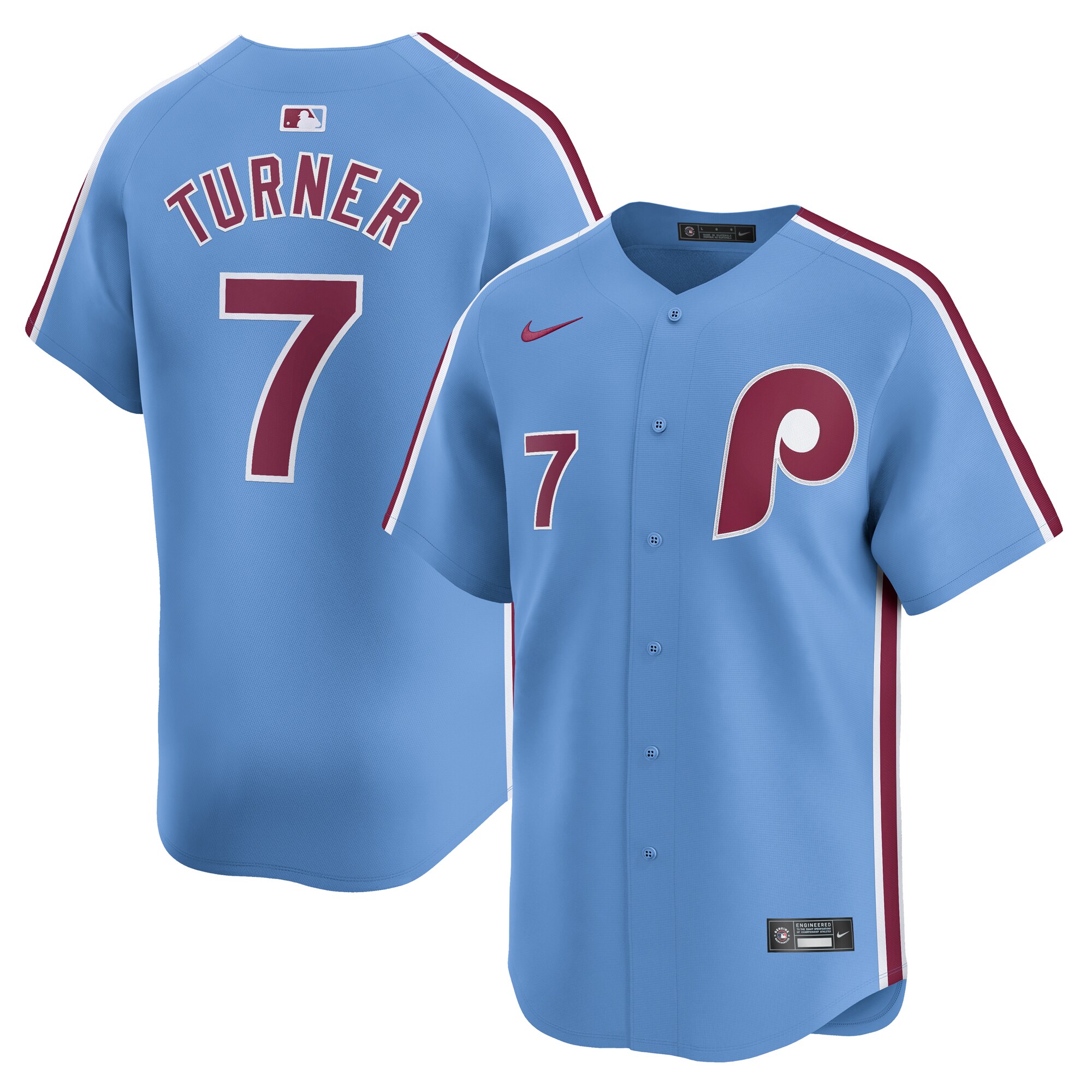 Men's Philadelphia Phillies Trea Turner Light Blue Alternate Limited Player Jersey 