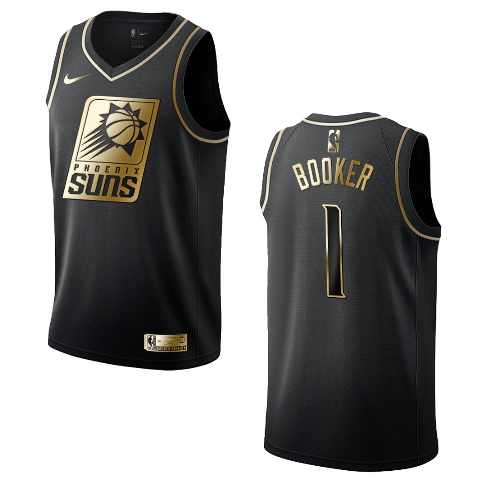 Men’s Phoenix Suns #1 Devin Booker Golden Edition Jersey – Black