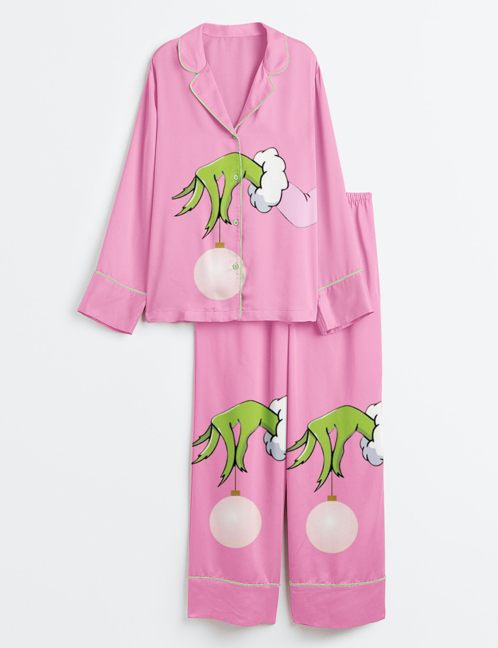 Alternative view of Men's Pink Christmas Grinch Long Sleeve Satin Family Pajama Set