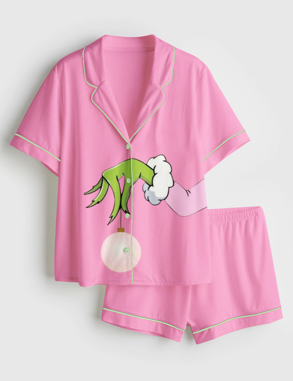 Alternative view of Men's Pink Christmas Grinch Short Sleeve Satin Family Pajama Set