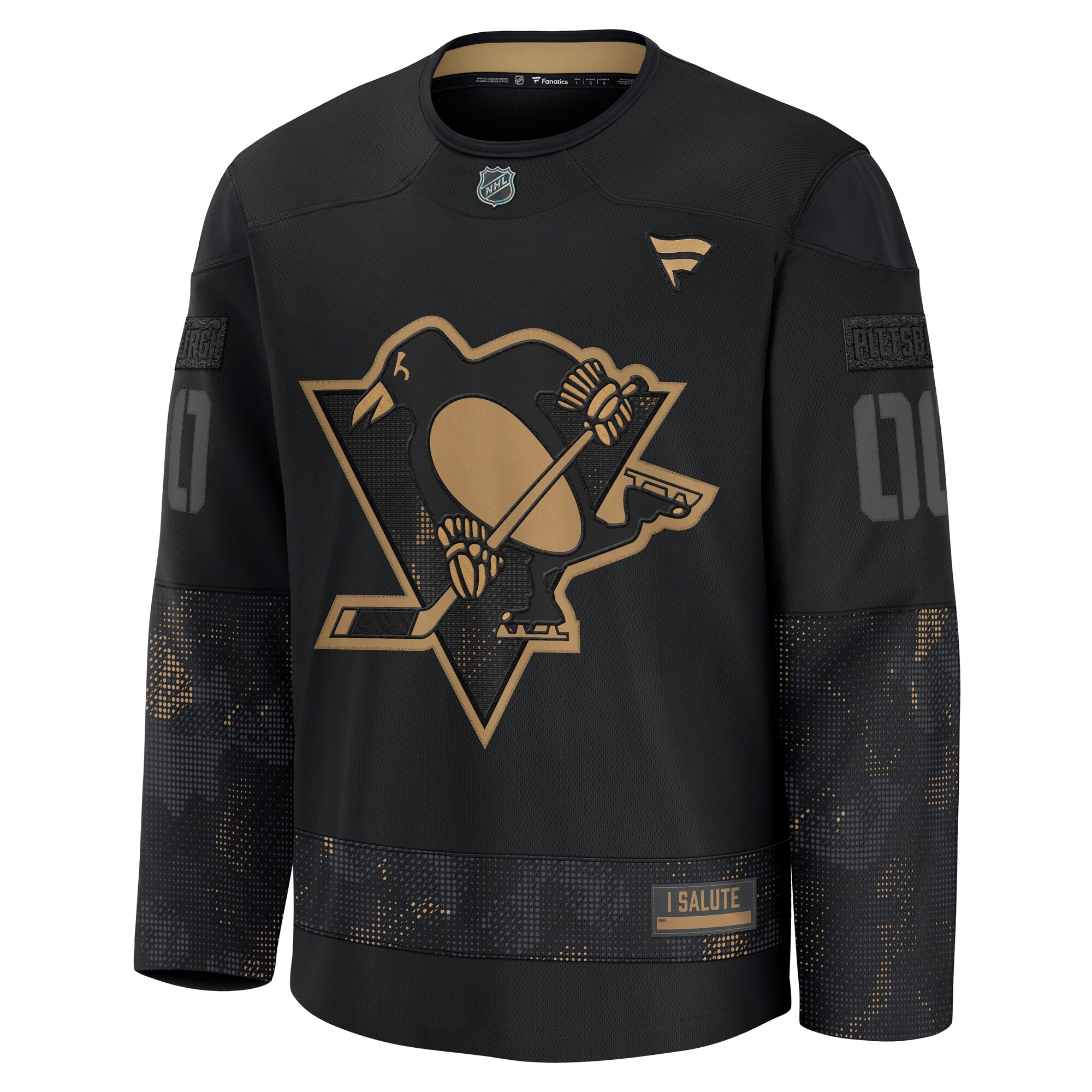 Alternative view of Men's Pittsburgh Penguins Black 2024 Military Appreciation Custom Practice Jersey - JS152 