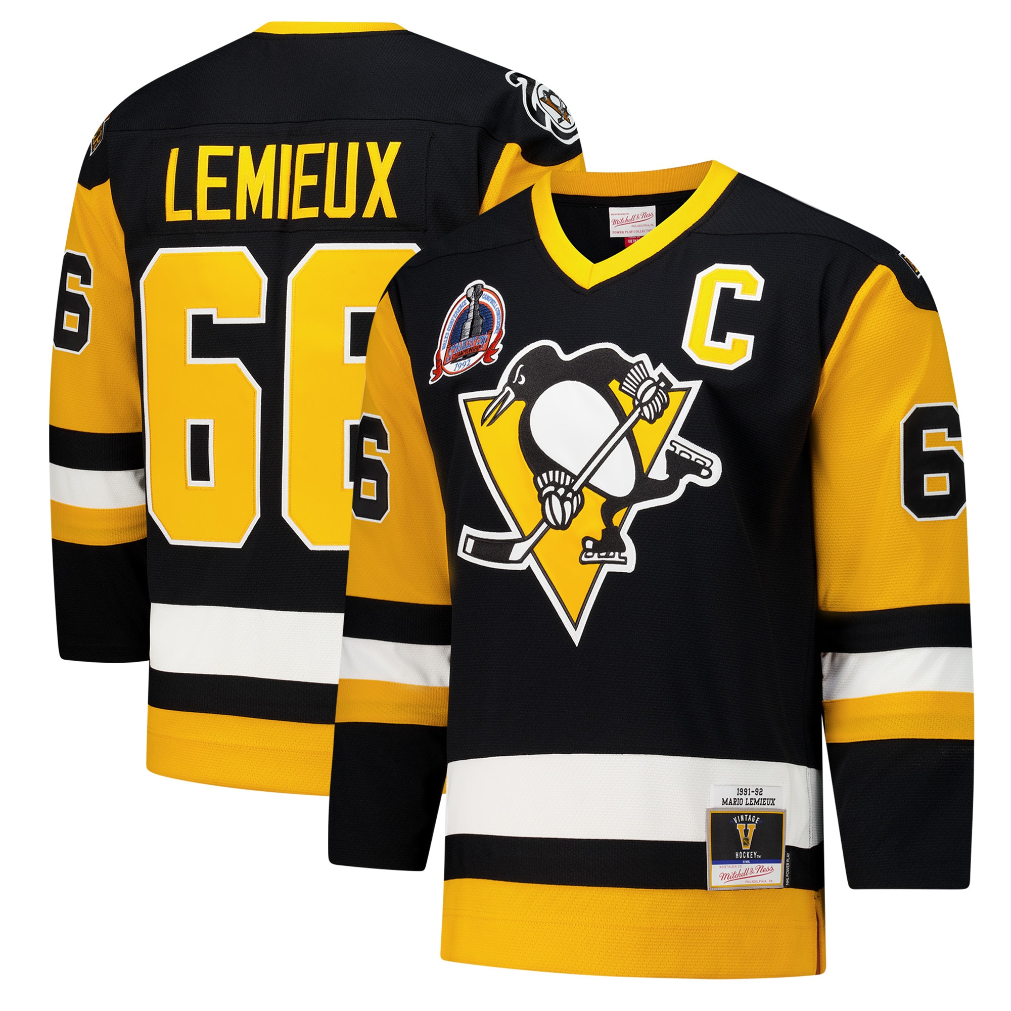 Men's Pittsburgh Penguins Mario Lemieux Black 1991-92 Power Play Jersey - JS895 