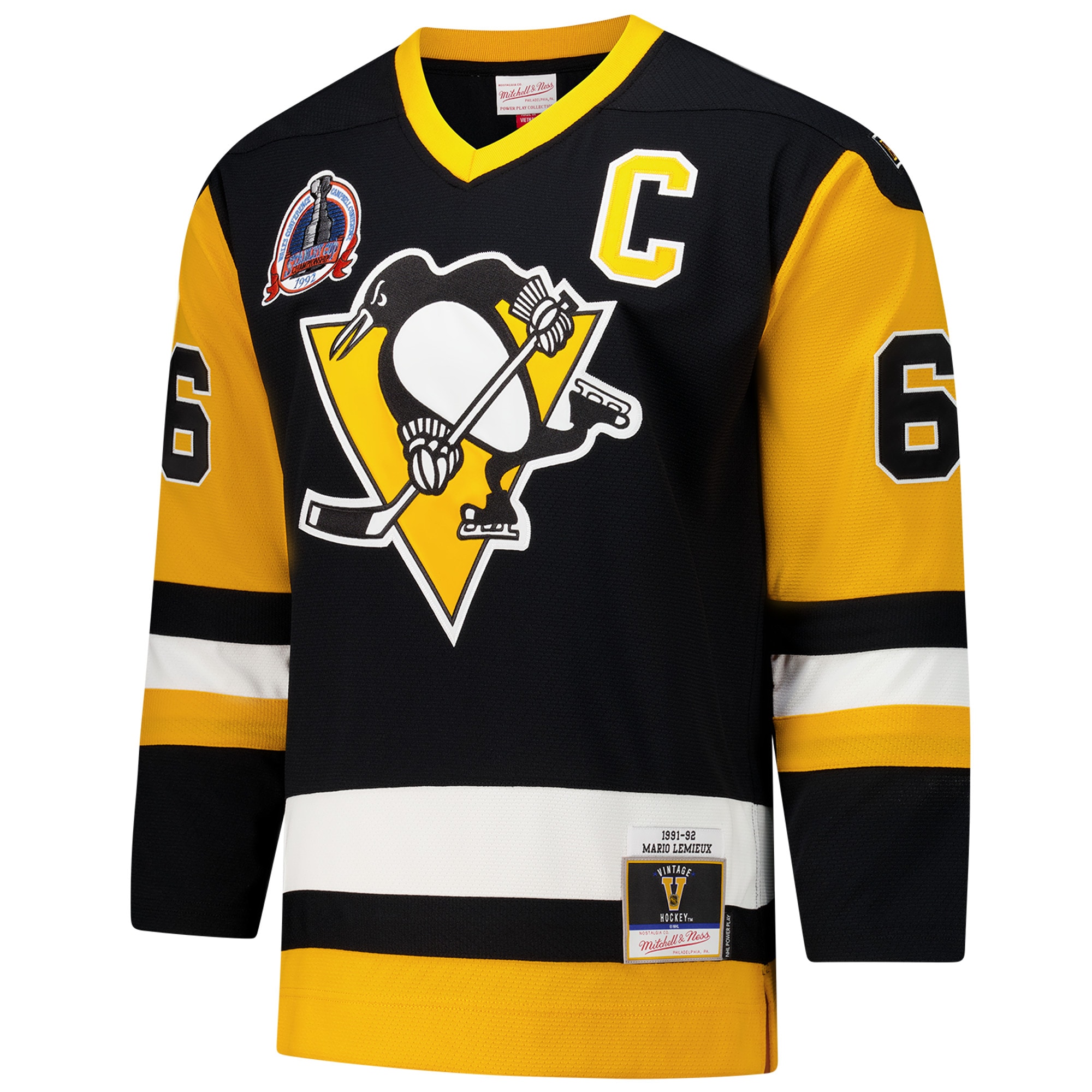 Alternative view of Men's Pittsburgh Penguins Mario Lemieux Black 1991-92 Power Play Jersey - JS895 