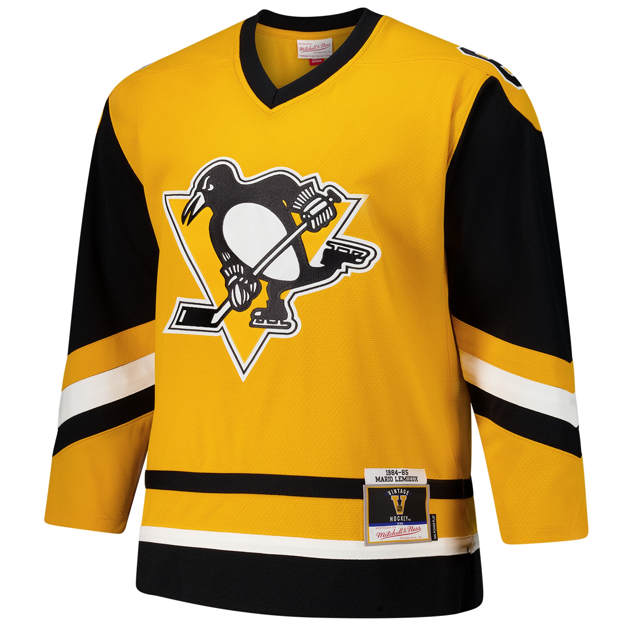 Alternative view of Men's Pittsburgh Penguins Mario Lemieux Gold 1984-85 Power Play Jersey - JS302 