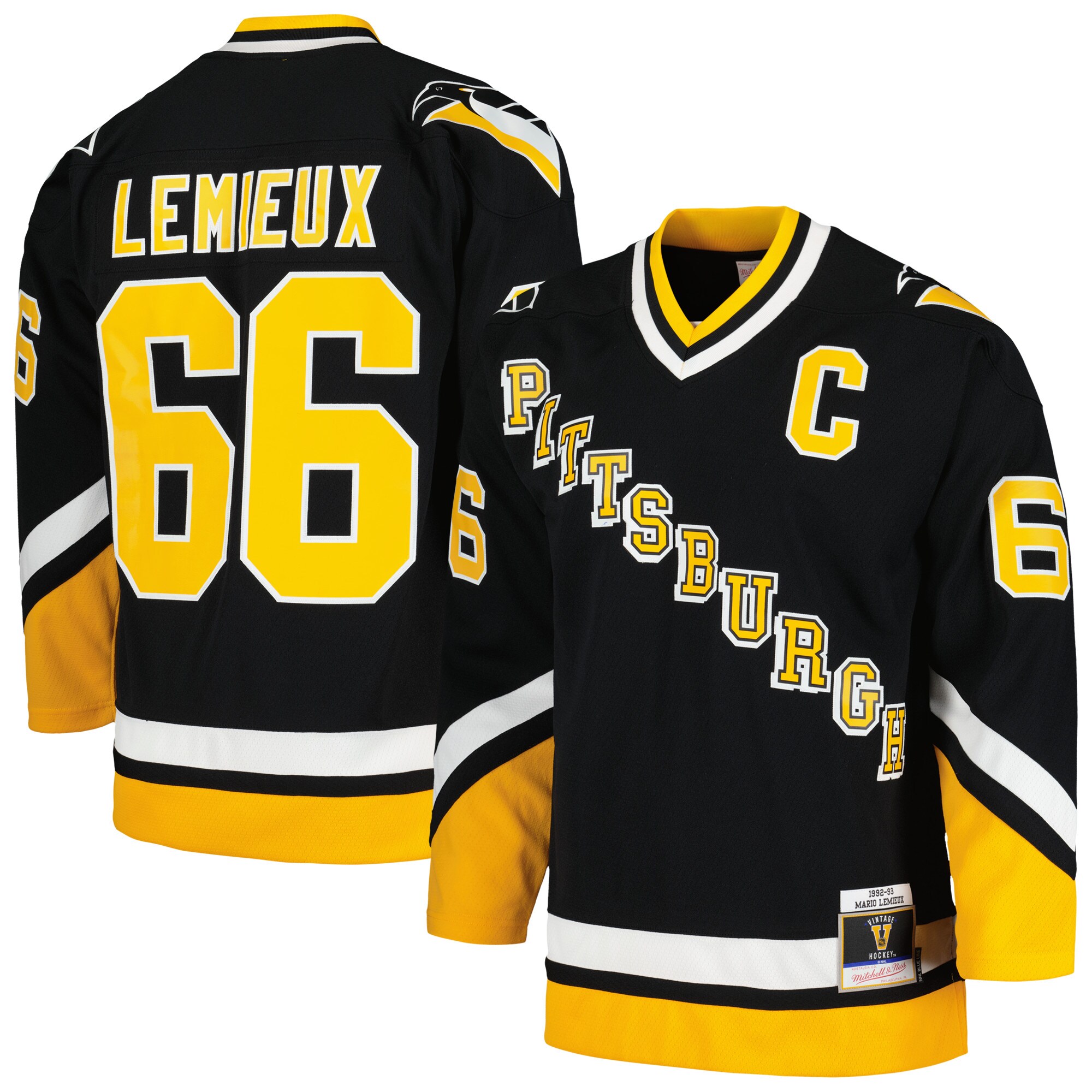 Men's Pittsburgh Penguins Mario Lemieux Mitchell & Ness Black 1992/93 Blue Line Player Jersey - JS761 