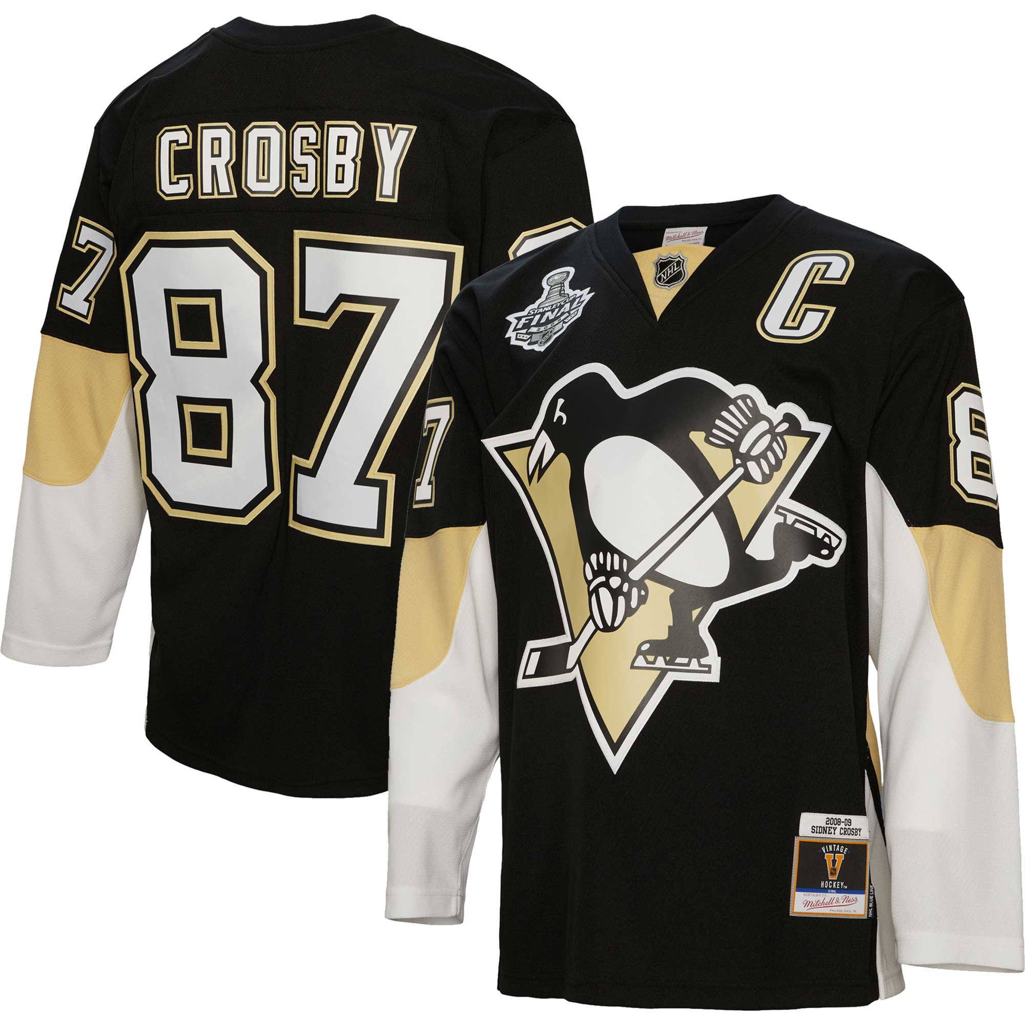 Men's Pittsburgh Penguins Sidney Crosby Mitchell & Ness Black Big & Tall 2008 Captain Patch Blue Line Player Jersey - JS717 
