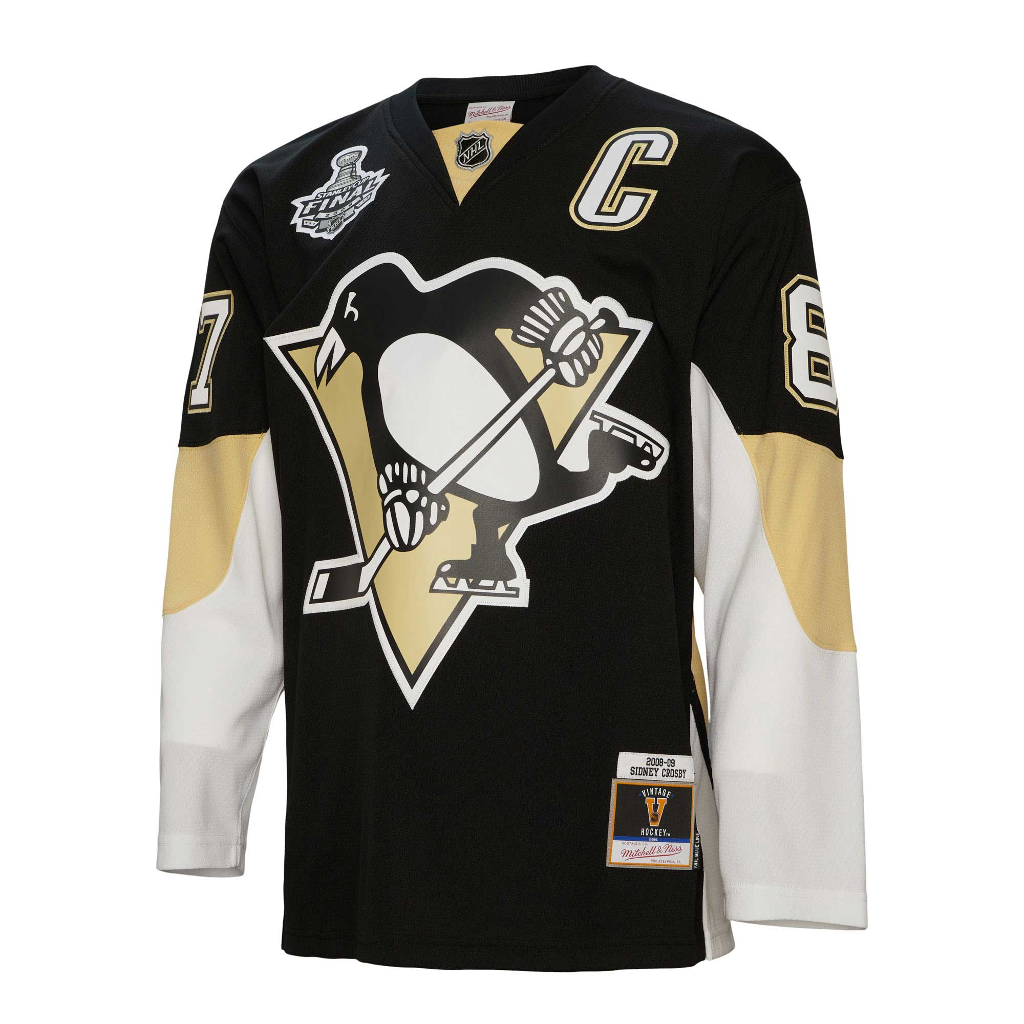 Alternative view of Men's Pittsburgh Penguins Sidney Crosby Mitchell & Ness Black Captain Patch 2008/09 Blue Line Player Jersey - JS815 