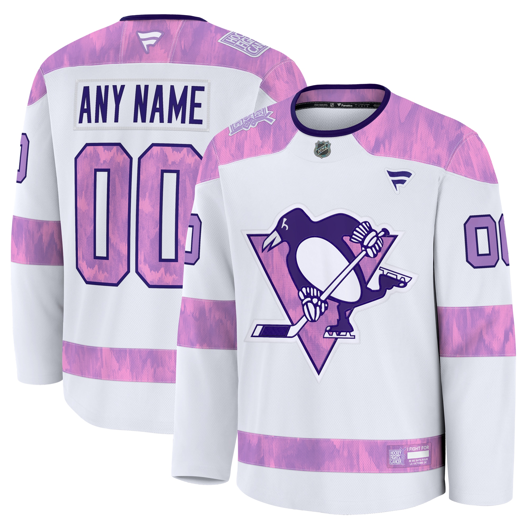 Men's Pittsburgh Penguins White 2024 Hockey Fights Cancer Custom Practice Jersey - JS555 