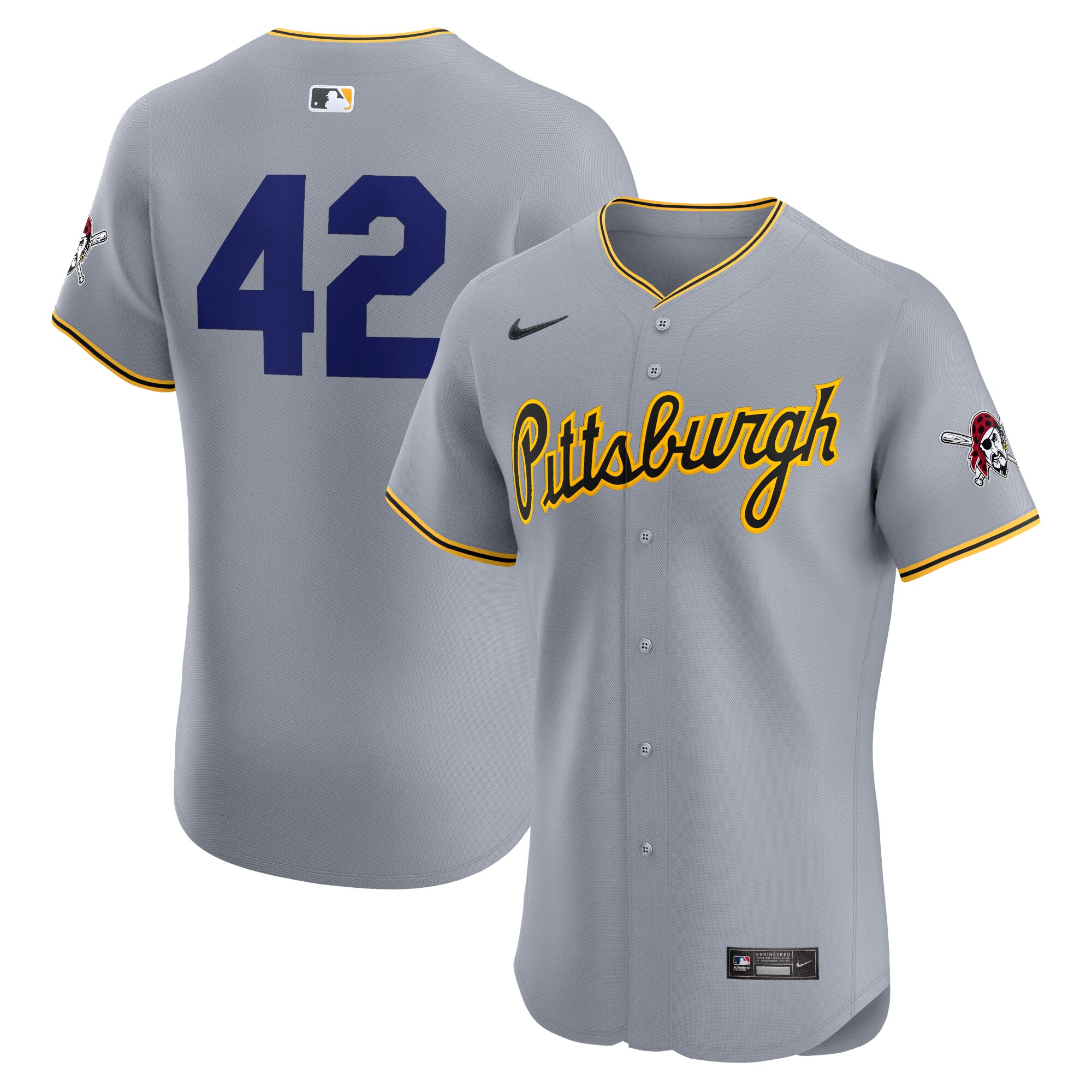 Men's Pittsburgh Pirates Gray Road 2024 Jackie Robinson Day Elite Jersey 