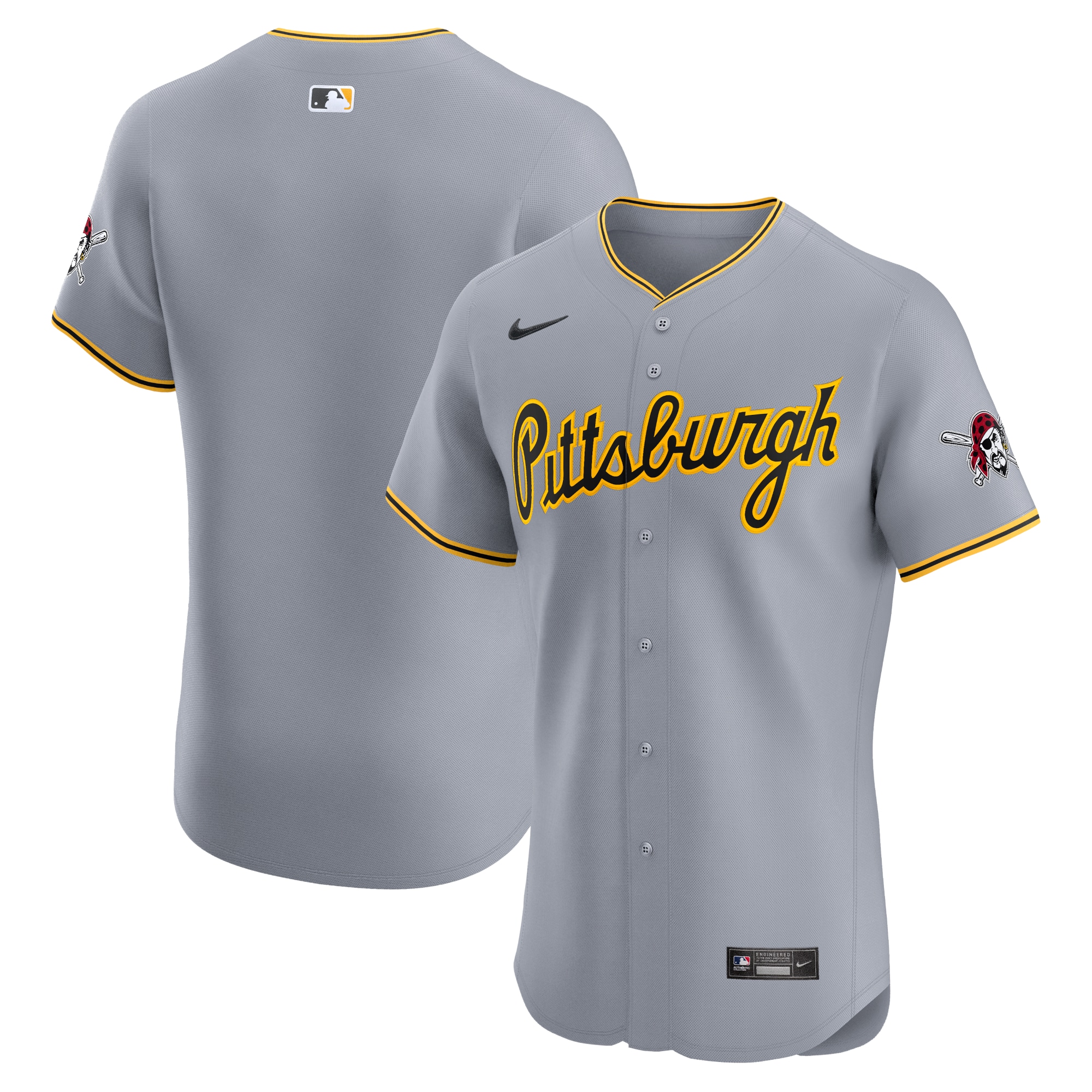 Men's Pittsburgh Pirates Gray Road Vapor Premier Elite Patch Jersey 