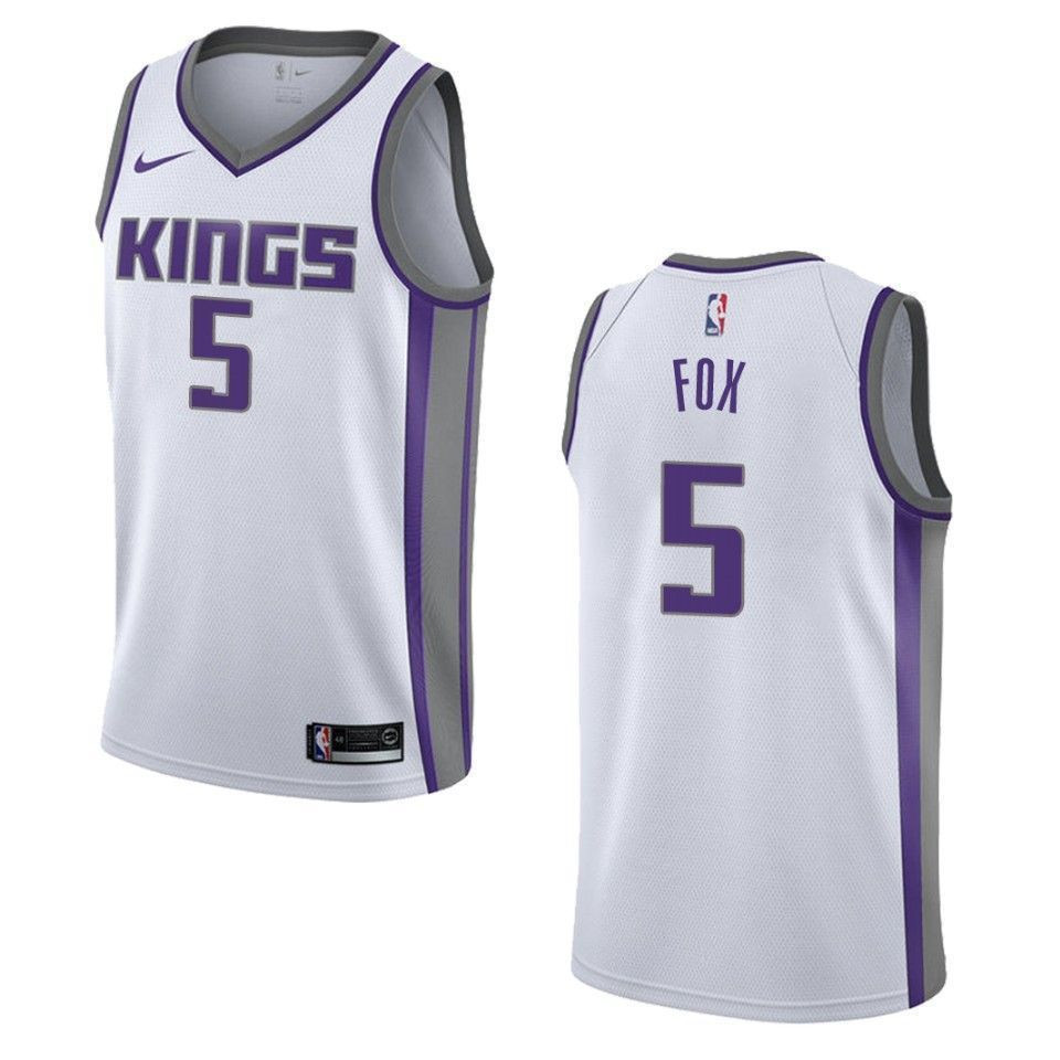 Men's Sacramento Kings 5 De'aaron Fox Association Swingman Jersey - White - JS491 