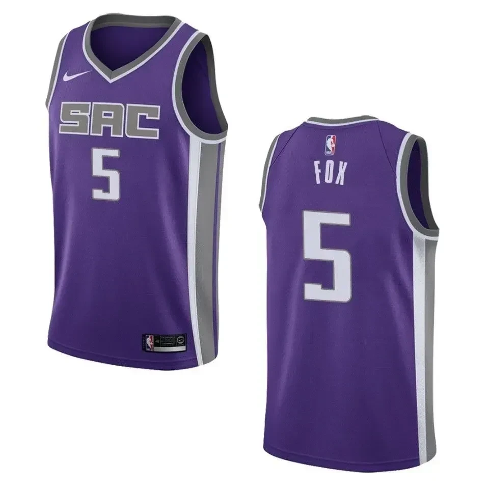 Men's Sacramento Kings 5 De'aaron Fox Icon Swingman Jersey - Purple - JS679 