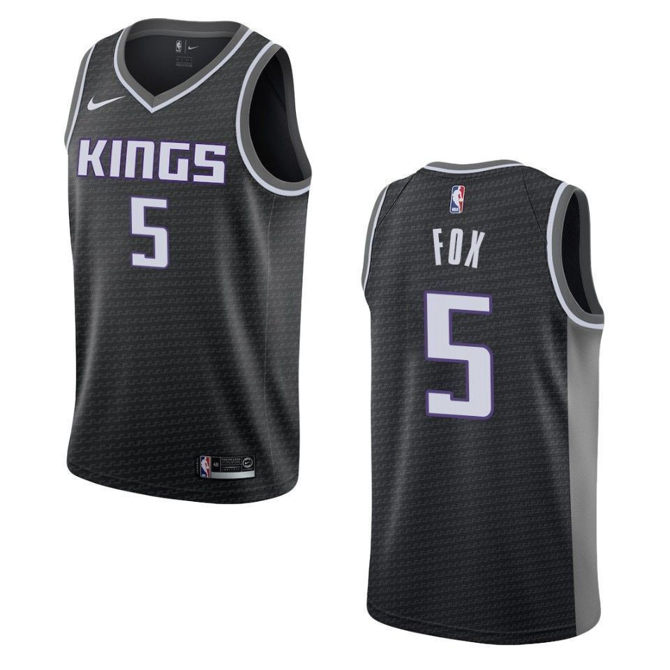 Men's Sacramento Kings 5 De'aaron Fox Statement Swingman Jersey - Black - JS257 