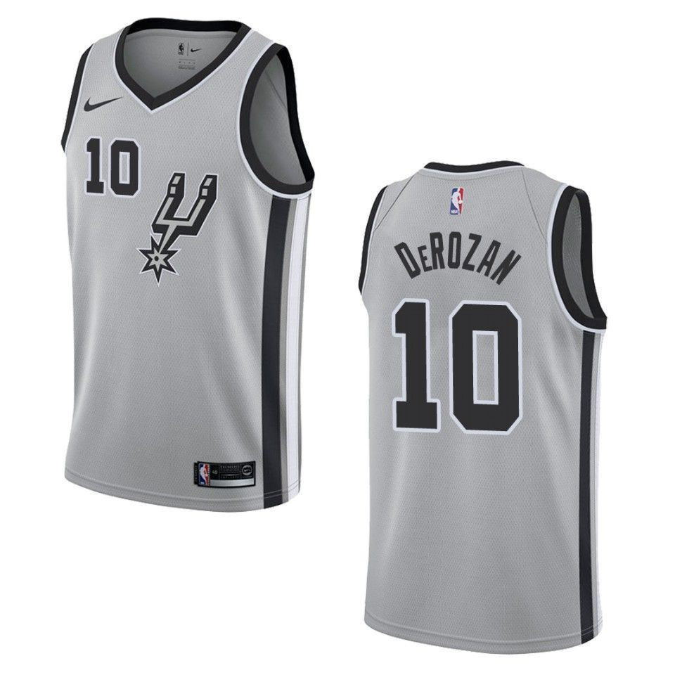 Men's San Antonio Spurs 10 Demar Derozan Statement Swingman Jersey - Silver - JS119 