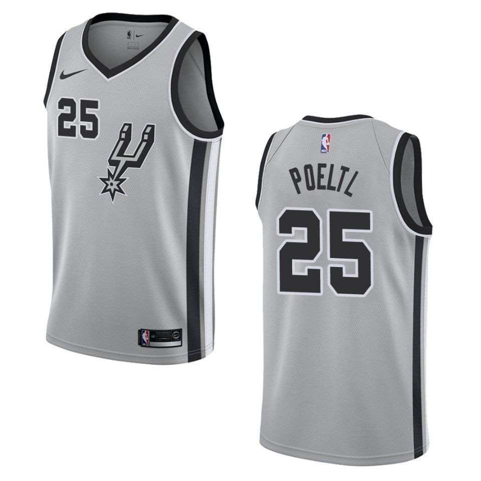 Men's San Antonio Spurs 25 Jakob Poeltl Statement Swingman Jersey - Silver - JS639 