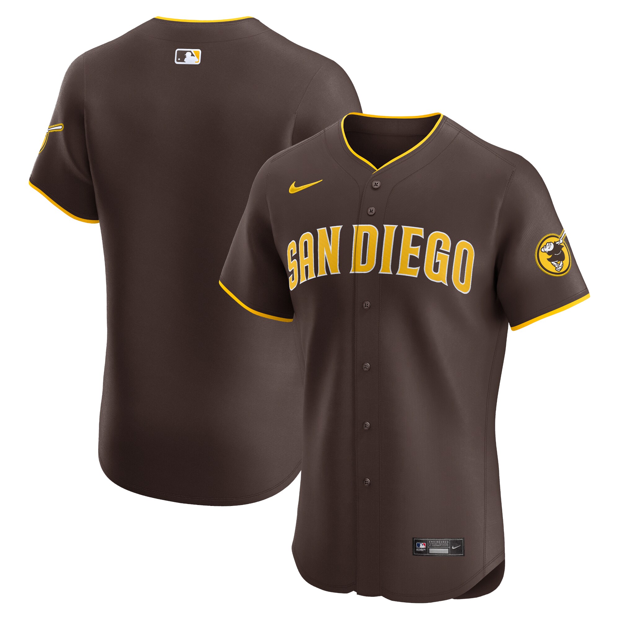 Men's San Diego Padres Brown Road Vapor Premier Elite Patch Jersey 