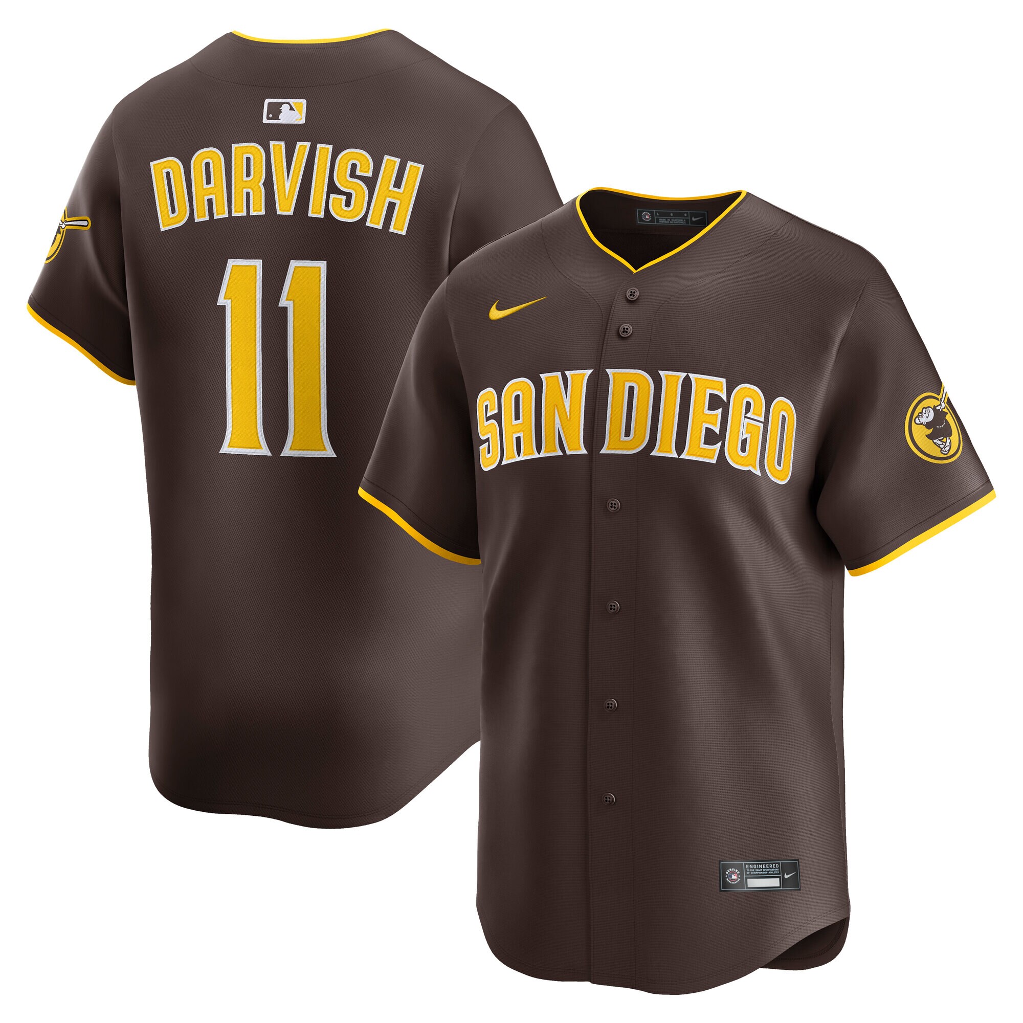 Men's San Diego Padres Yu Darvish Brown Road Limited Player Jersey 