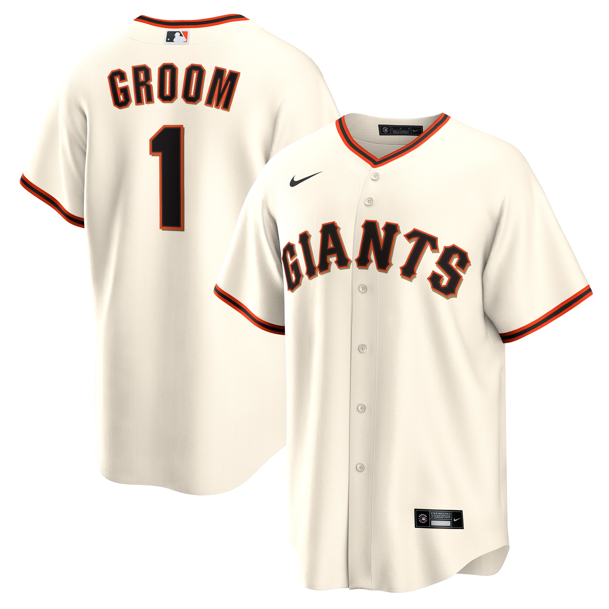 Men's San Francisco Giants White #1 Groom Home Jersey 