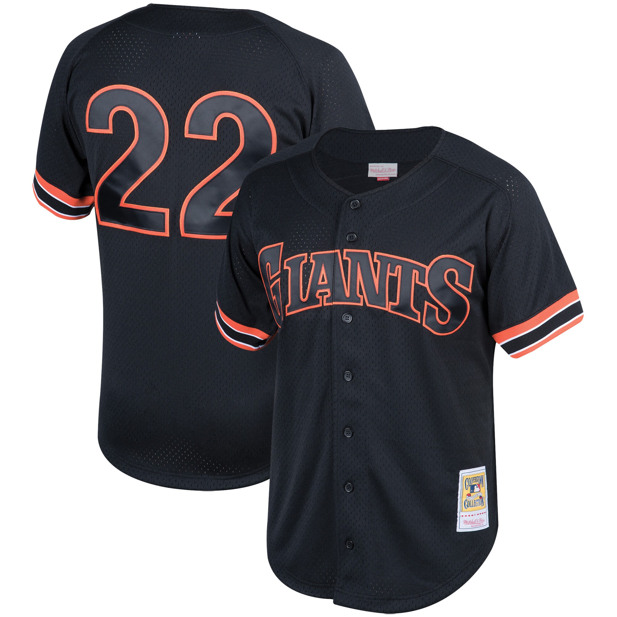 Men's San Francisco Giants Will Clark Mitchell & Ness Black Cooperstown Collection Mesh Batting Practice Button-Up Jersey 