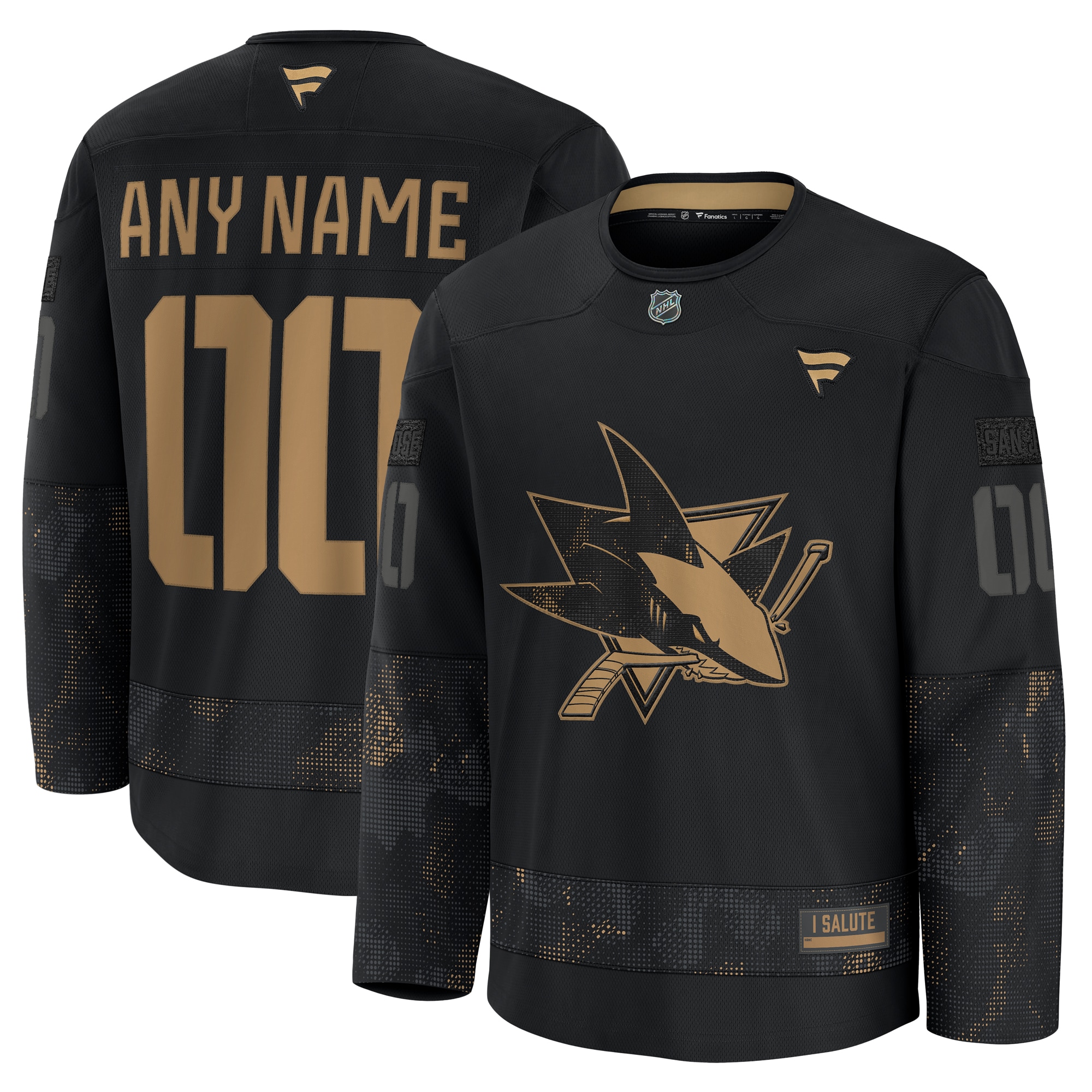 Men's San Jose Sharks Black 2024 Military Appreciation Custom Practice Jersey - JS714 