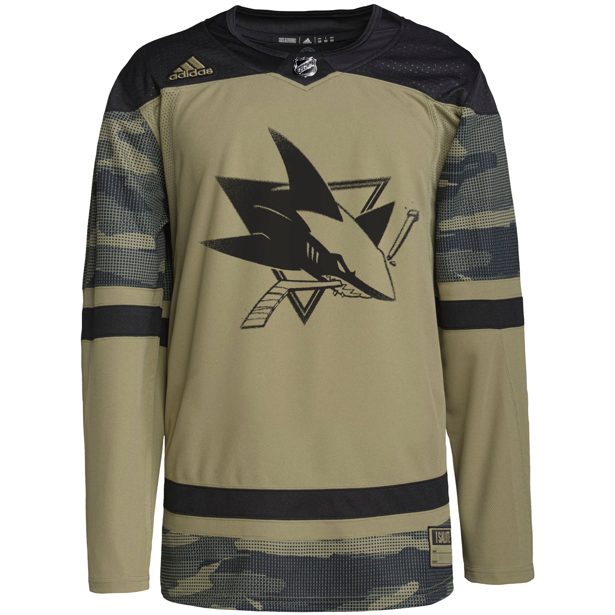 Alternative view of Men's San Jose Sharks Camo Military Appreciation Team Practice Jersey - JS300 
